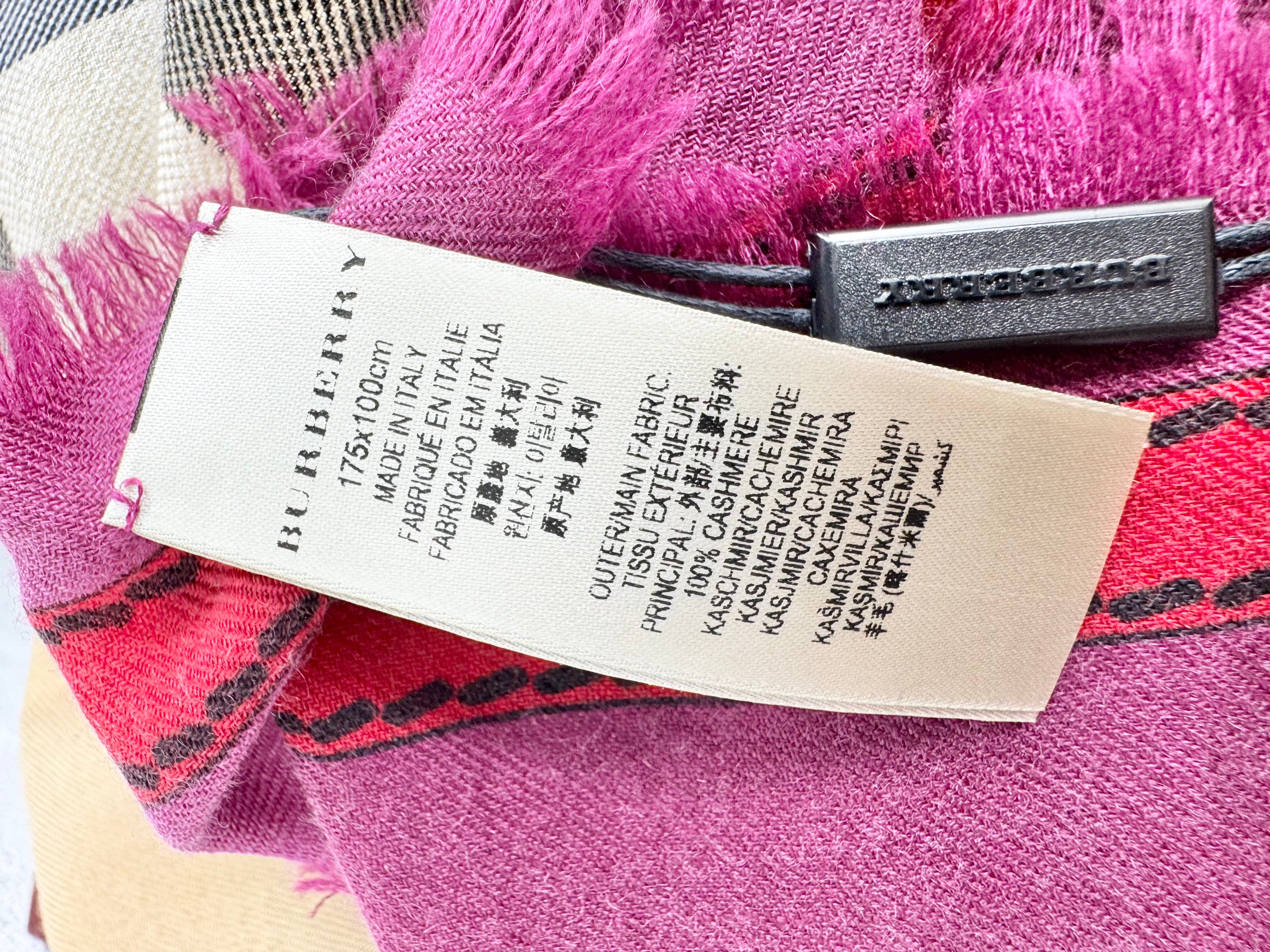 Burberry Nova Check Magenta Cashmere Scarf NWT