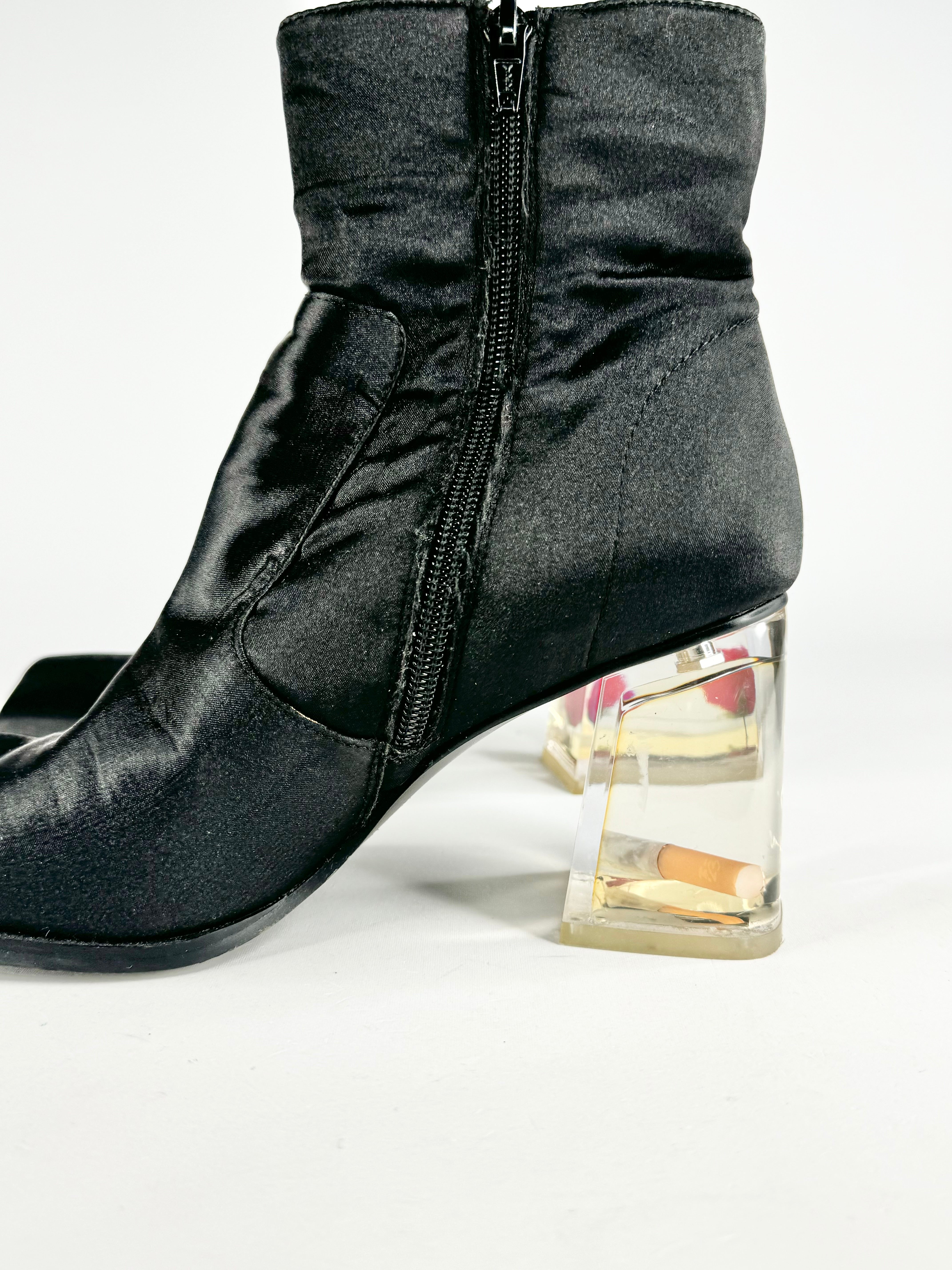Black Rose & Cigarette Square Toe Ankle Boots - EU37
