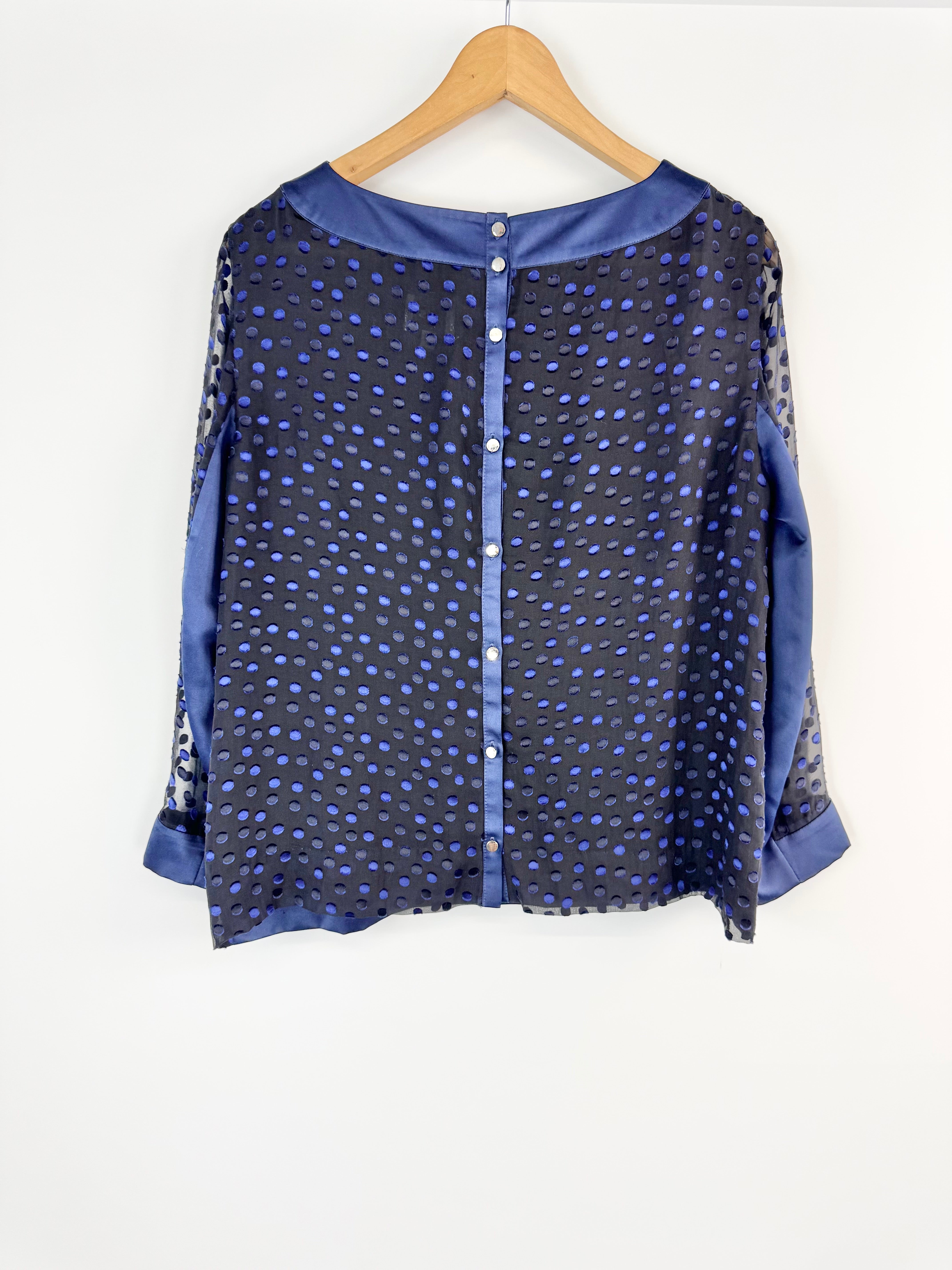 Reiss Midnight Blue Dotted Silk Blend Blouse - AU10