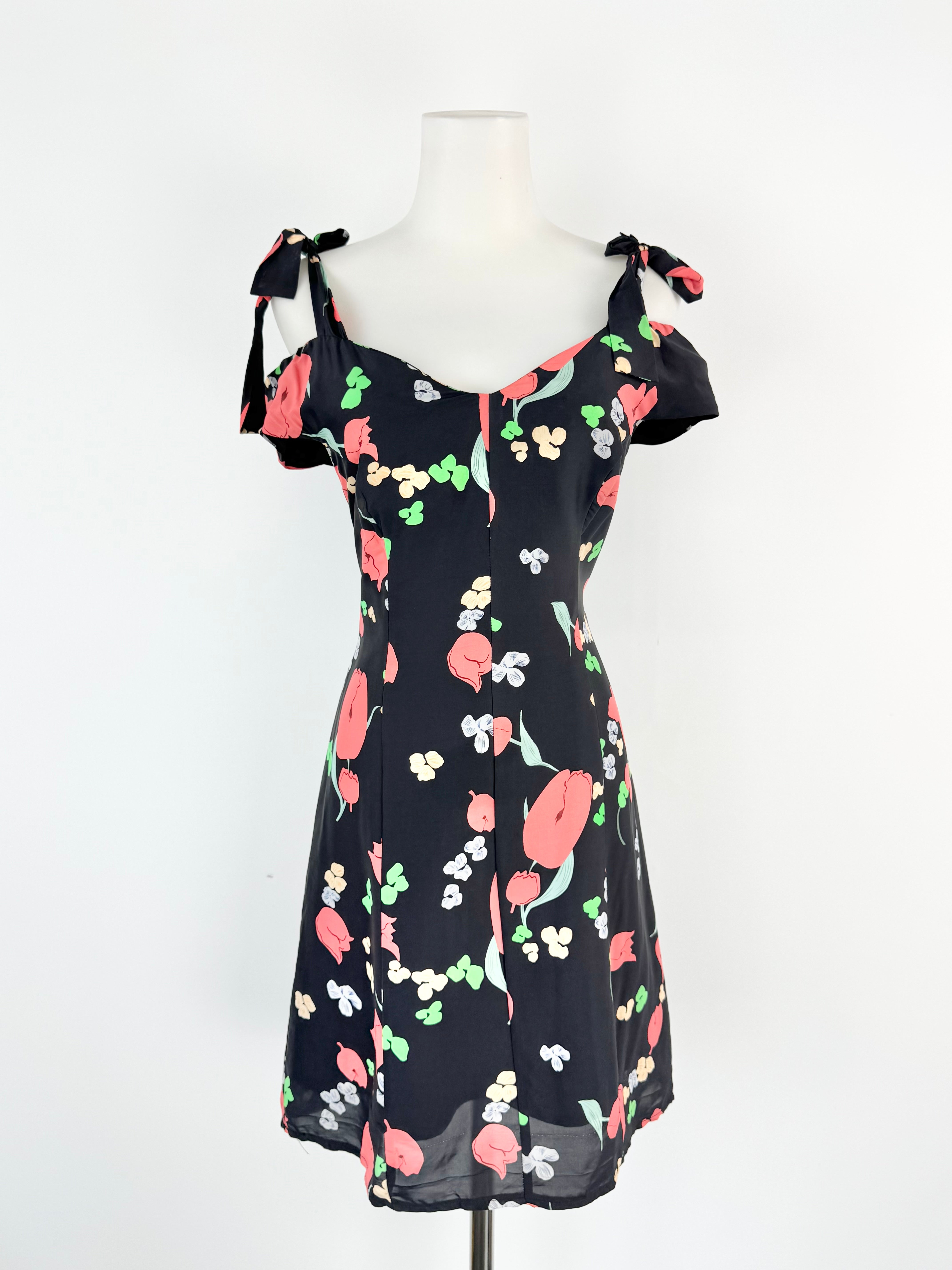Alice McCall 'Confetti' Black & Floral Silk Blend Summer Dress - AU10
