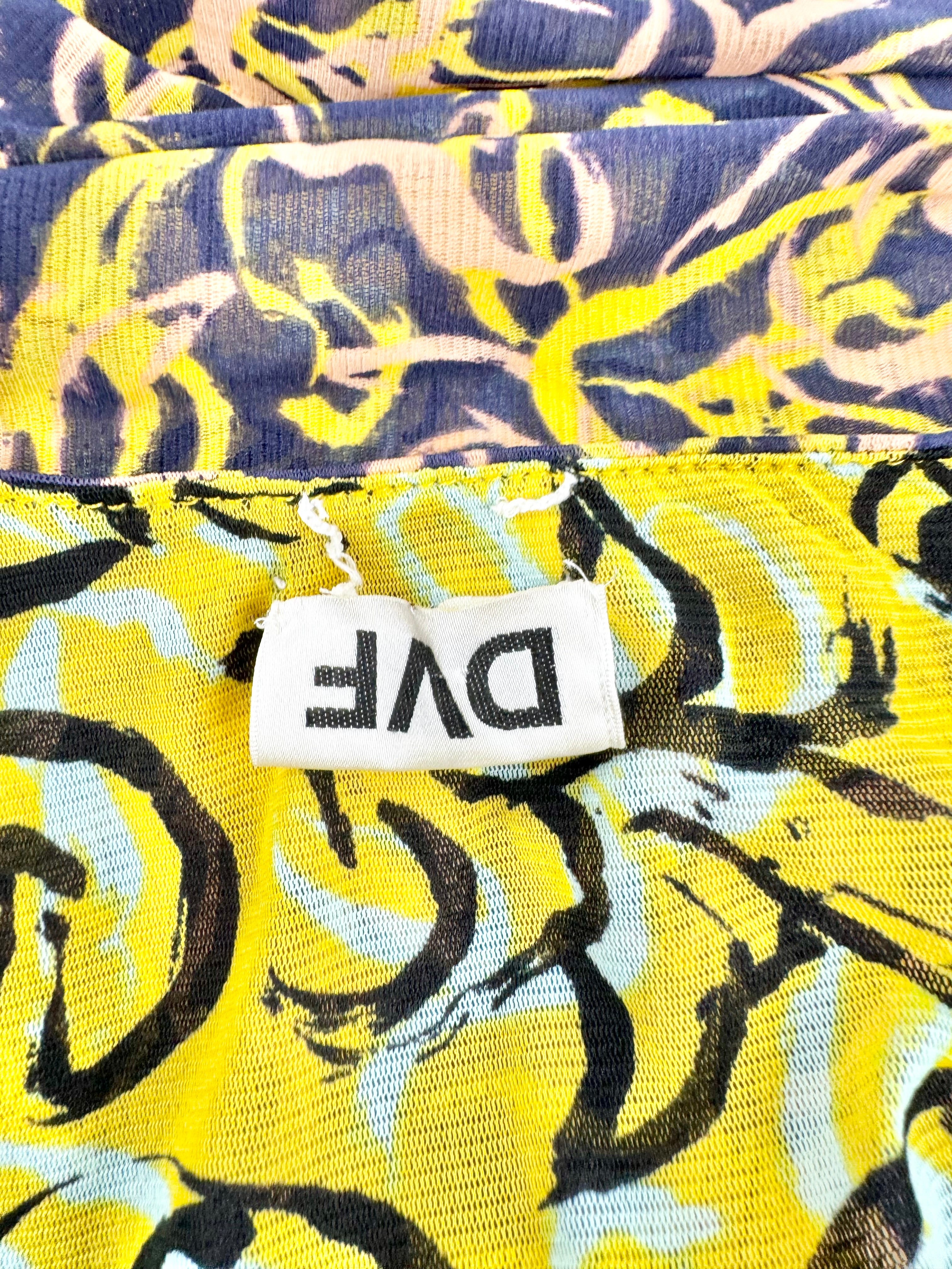 DVF 'In Charge' Yellow Patterned Ruched Dress - AU10/12