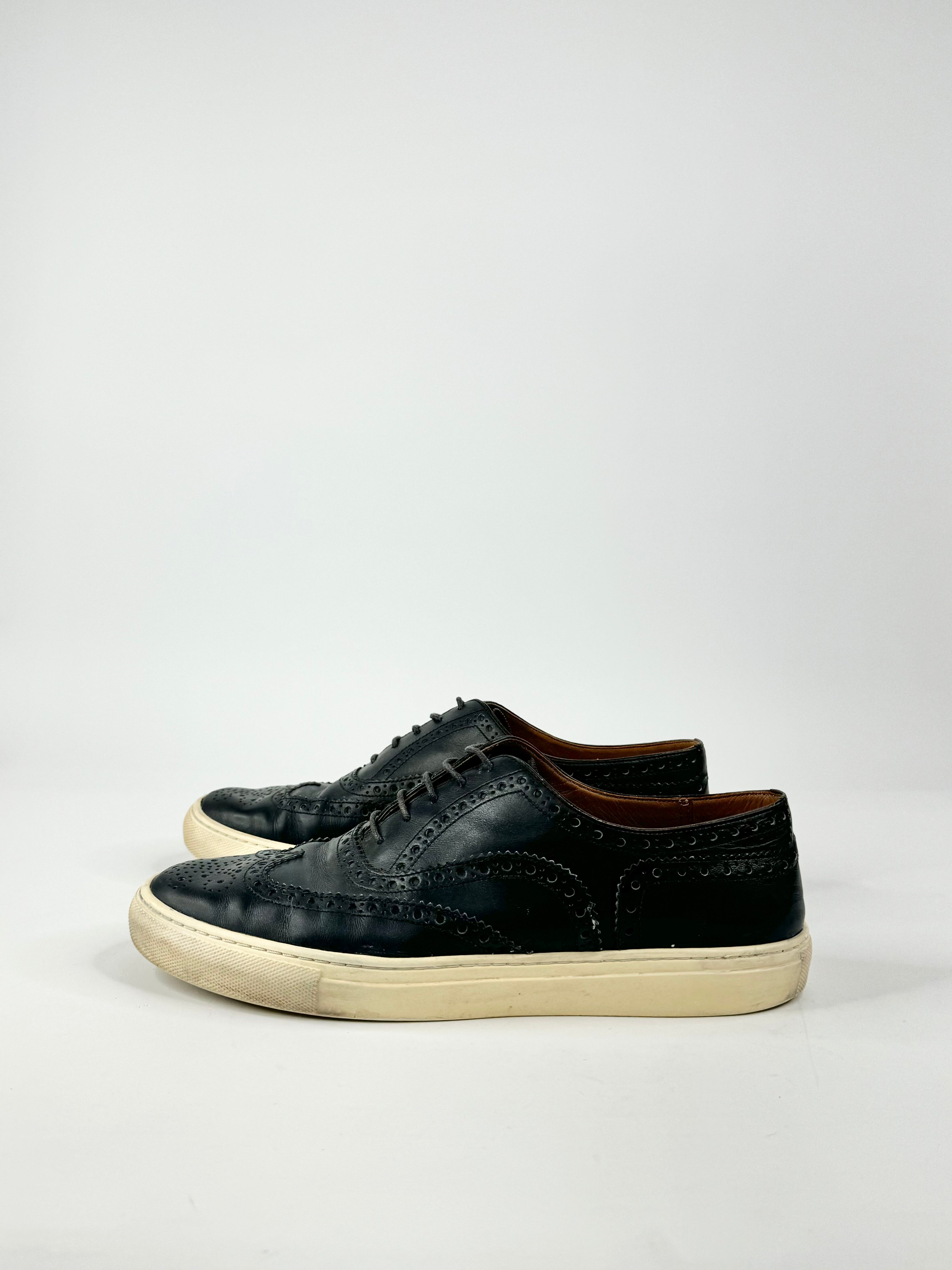 Bally Navy Blue Brogue Leather Sneakers - US9D