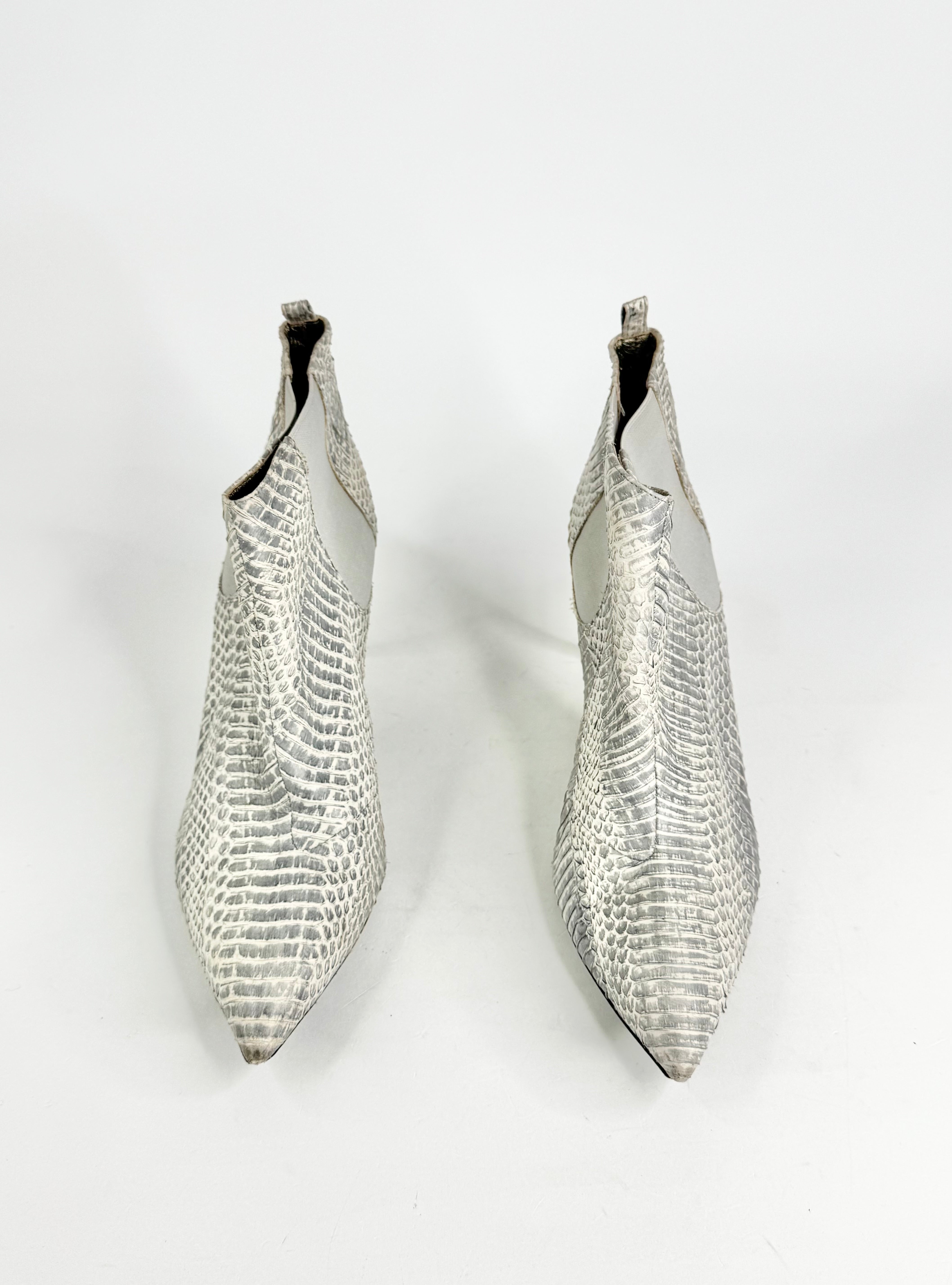 Lanvin Grey & Cream Snakeskin Stiletto Ankle Boots - EU40.5