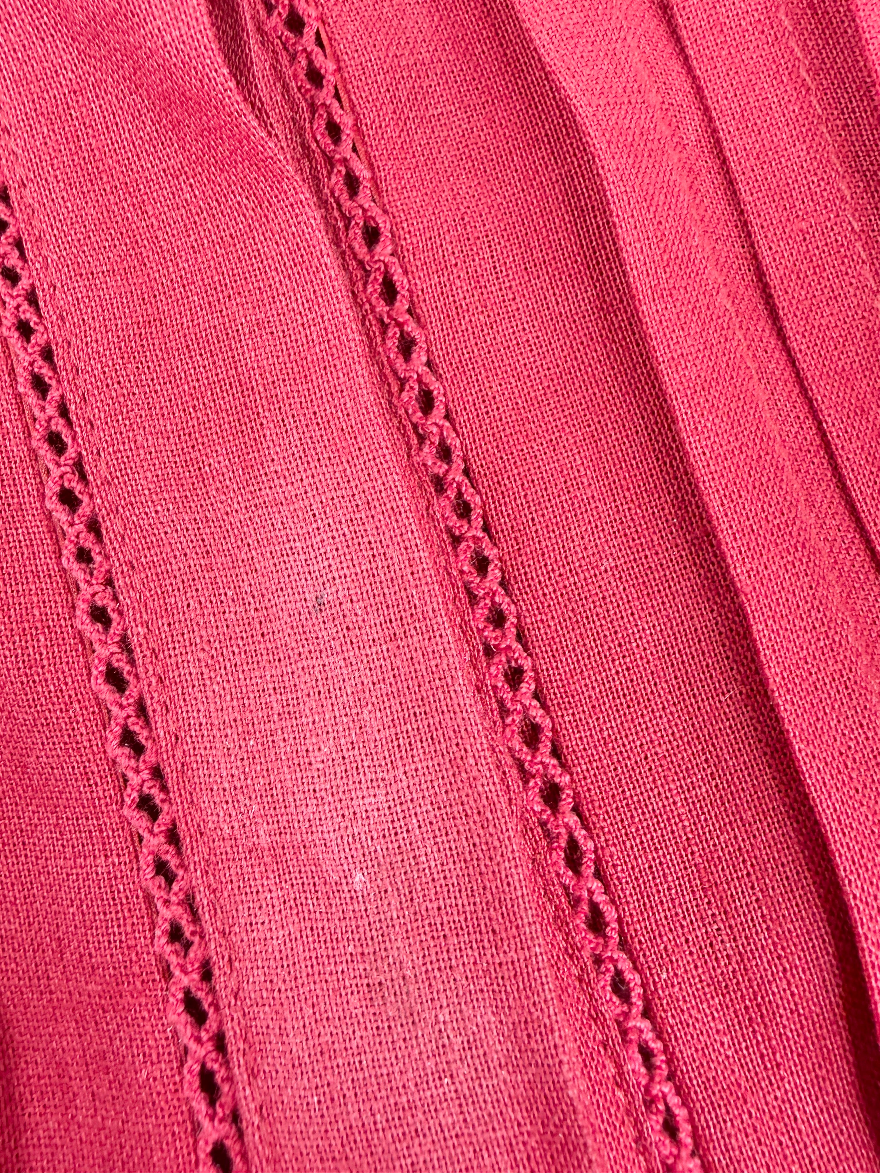 Max Mara Brick Red Linen Pintuck & Crochet Detail Shirt Dress - AU12