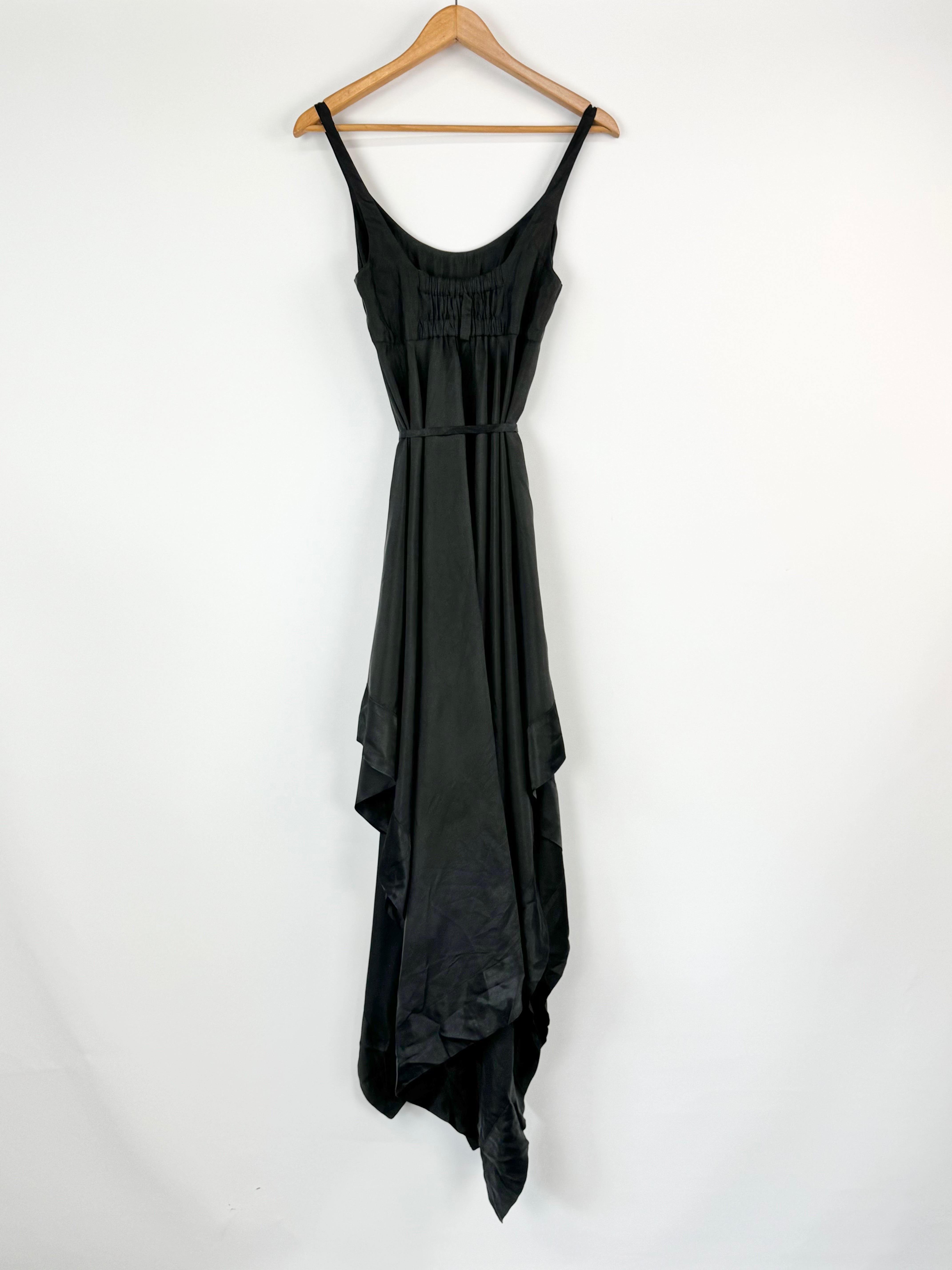 Scanlan Theodore Black Satin Tiered Hem Dress - AU10