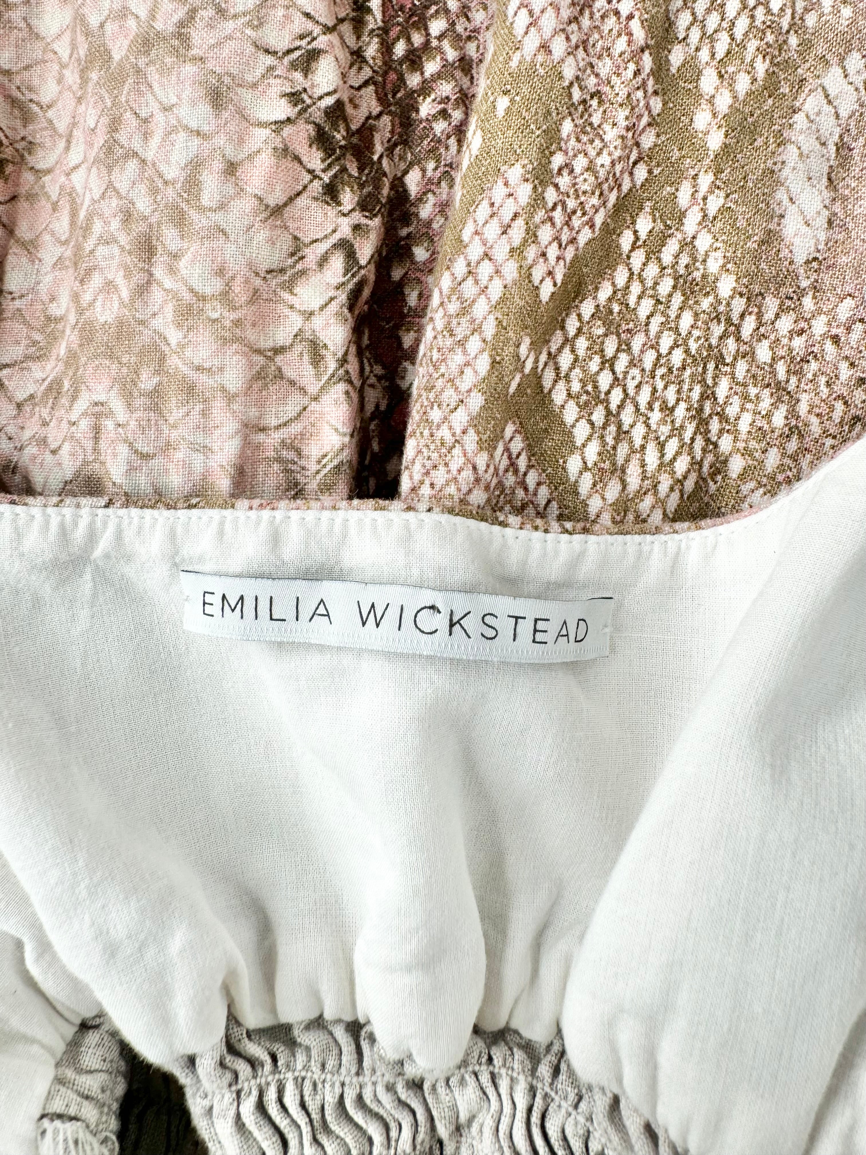 Emilia Wickstead Dusty Pink Linen Snakeskin Pattern Midi Dress - AU8