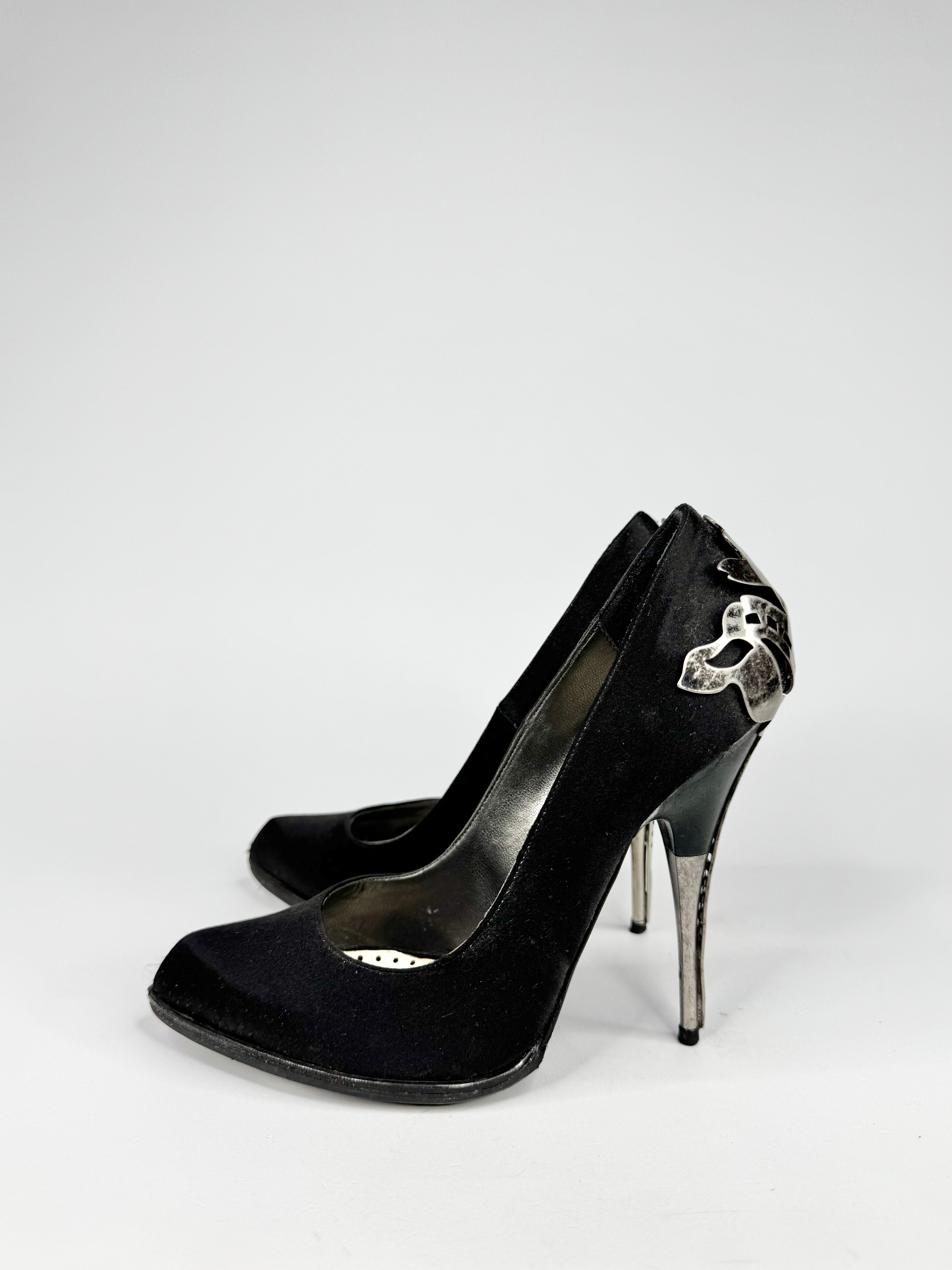 Stella McCartney Black Satin Filigree Metal Stilettos - EU35