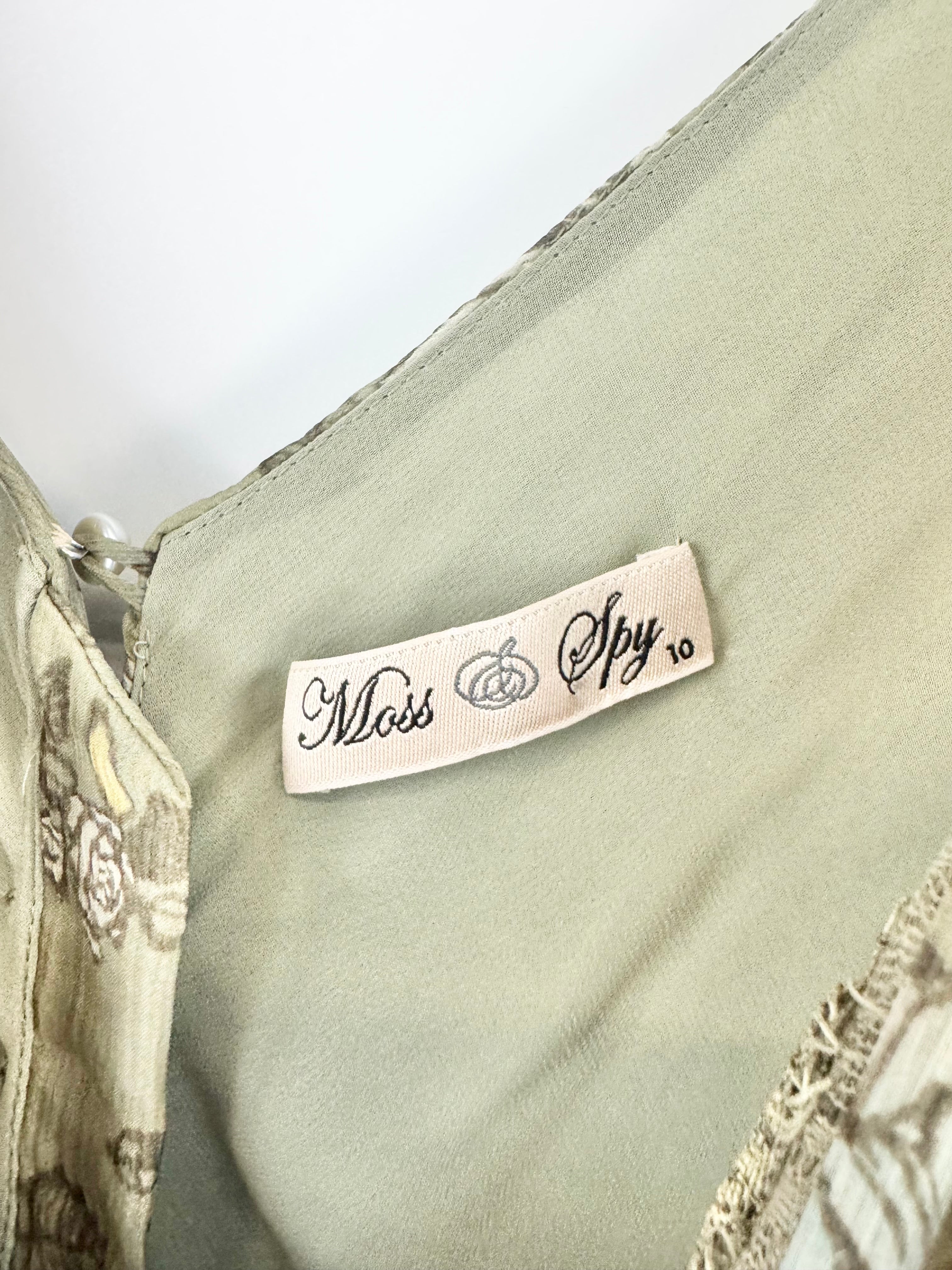 Moss & Spy Sage Green Floral 90s Style Midi Dress - AU10