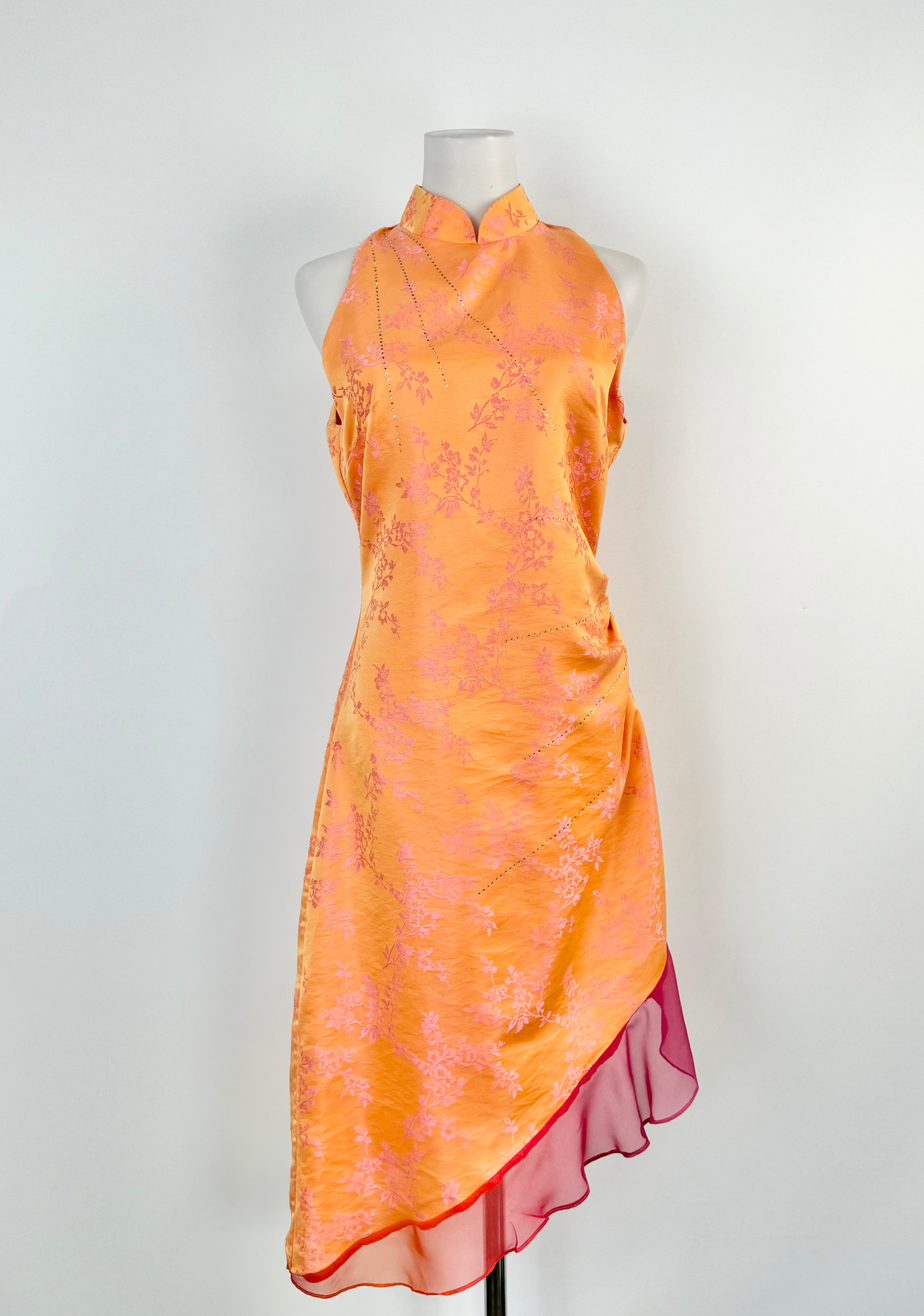 Vintage Studibaker Sunset Orange & Pink Floral Sleeveless Dress - AU6/8