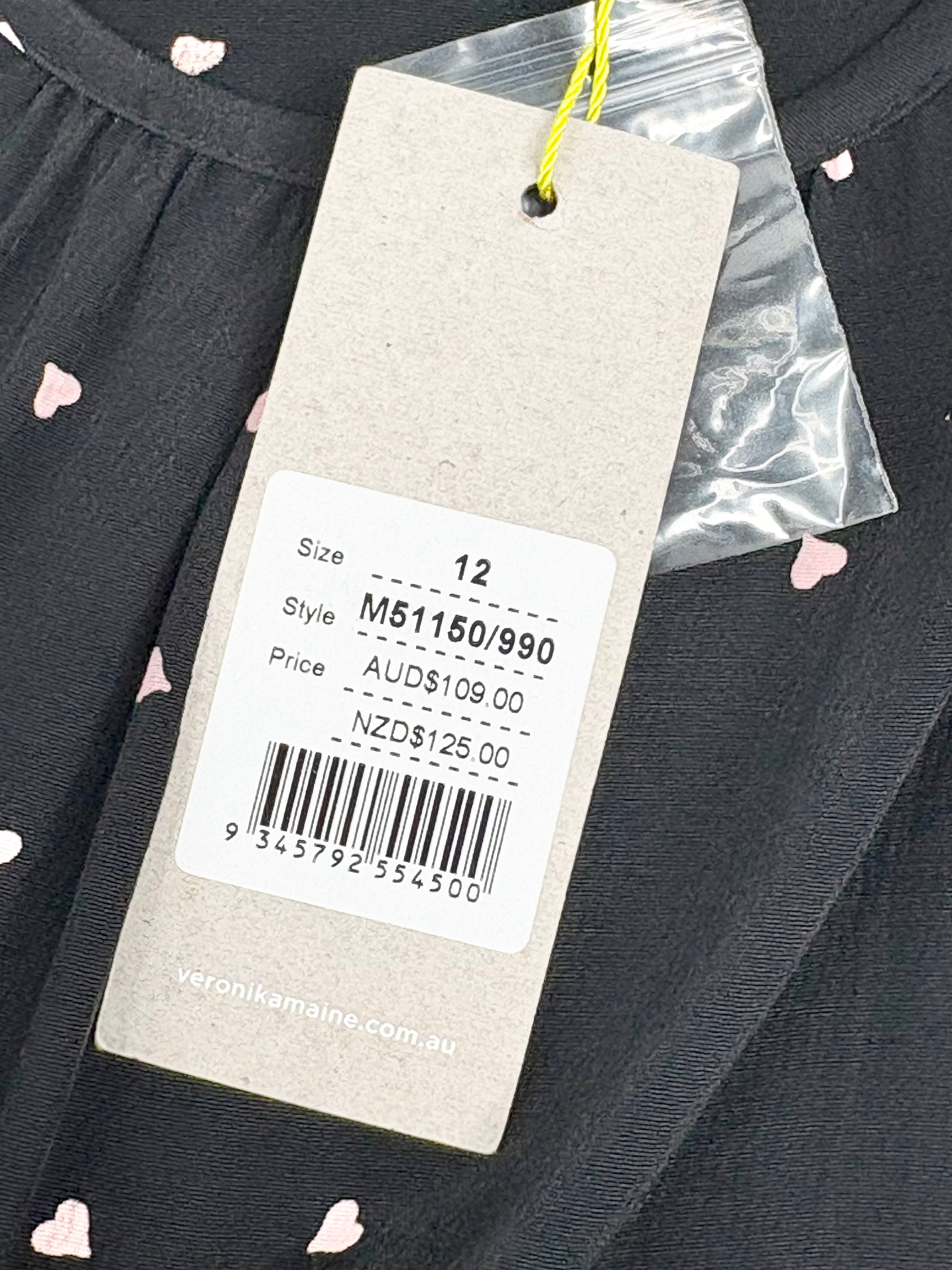 Veronika Maine Black & Pink Hearts Sleeveless Top - AU12