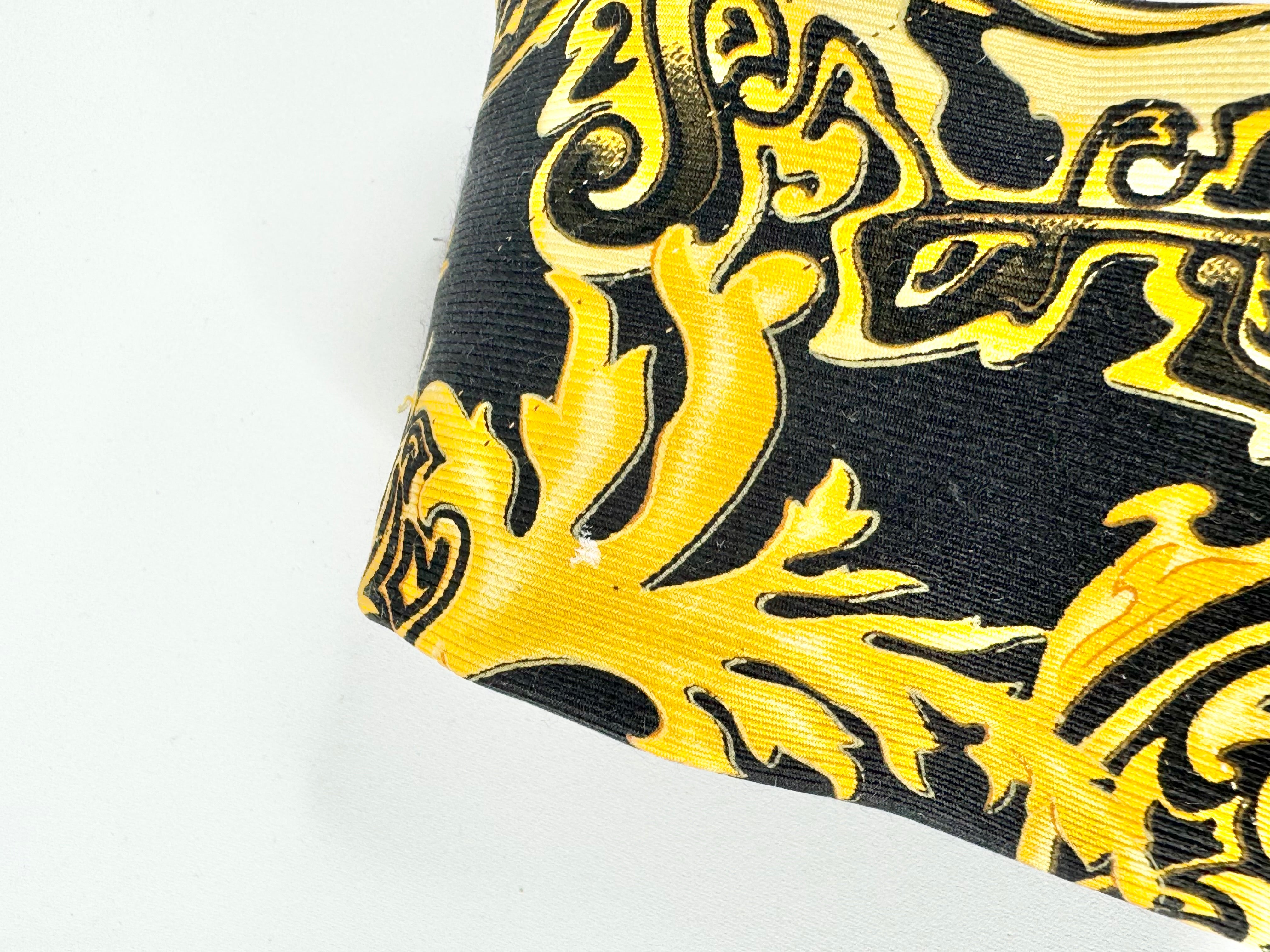Versace Black & Gold Brocade Pattern Silk Tie