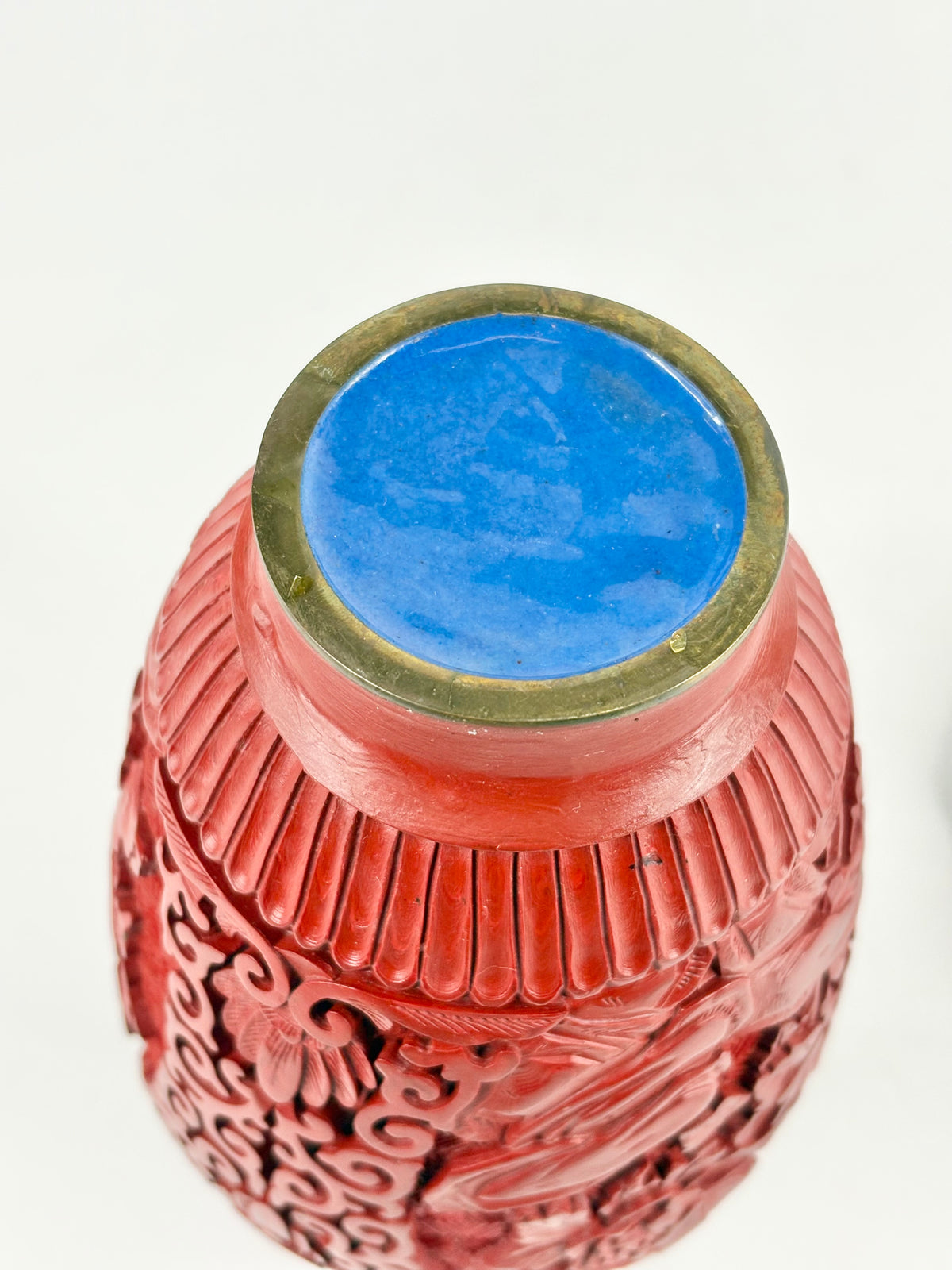 Vintage Chinese Lacquered Cinnabar Floral-Art Vase