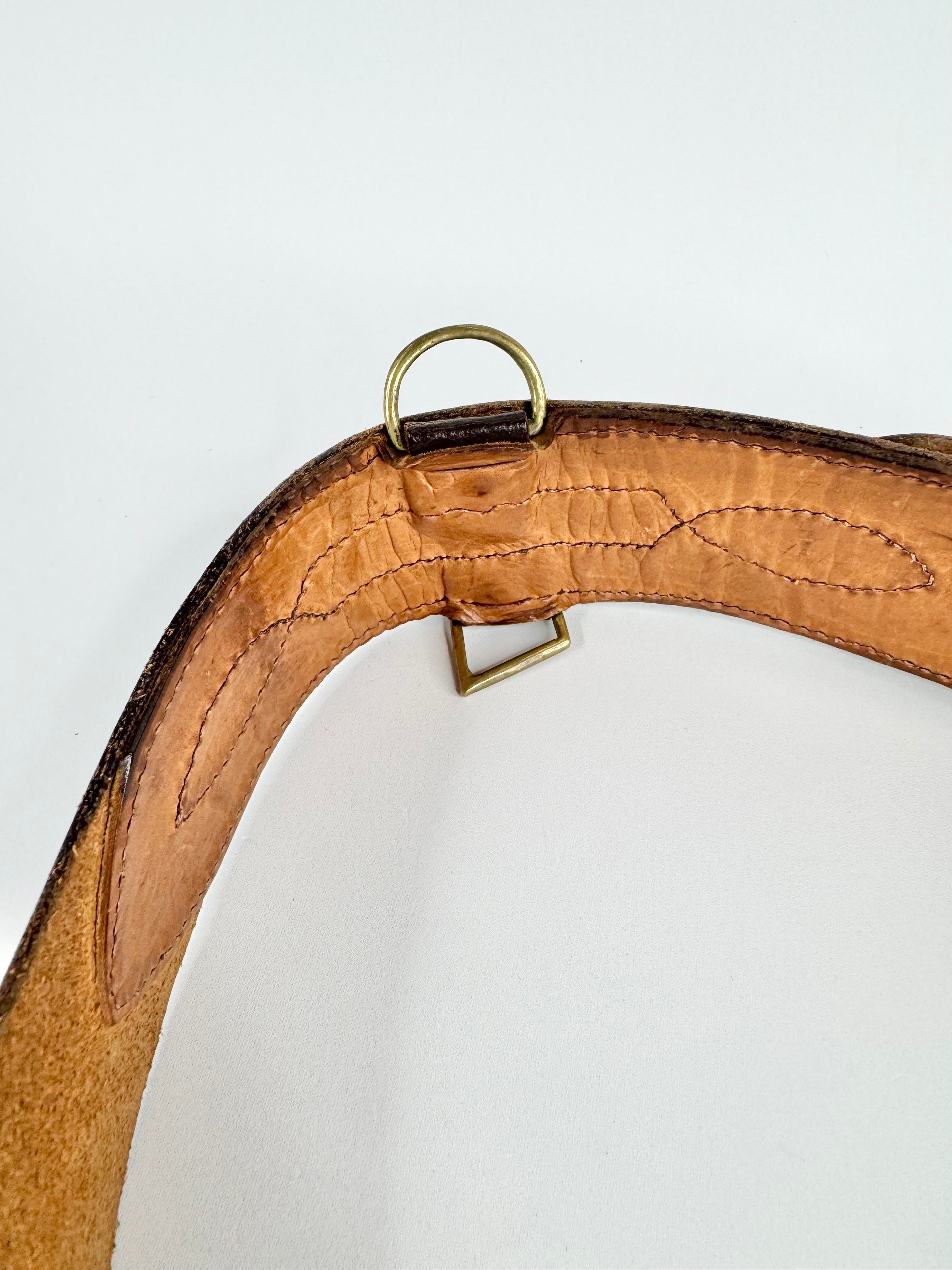 Vintage Wide Brown Leather Brass Embellished Belt