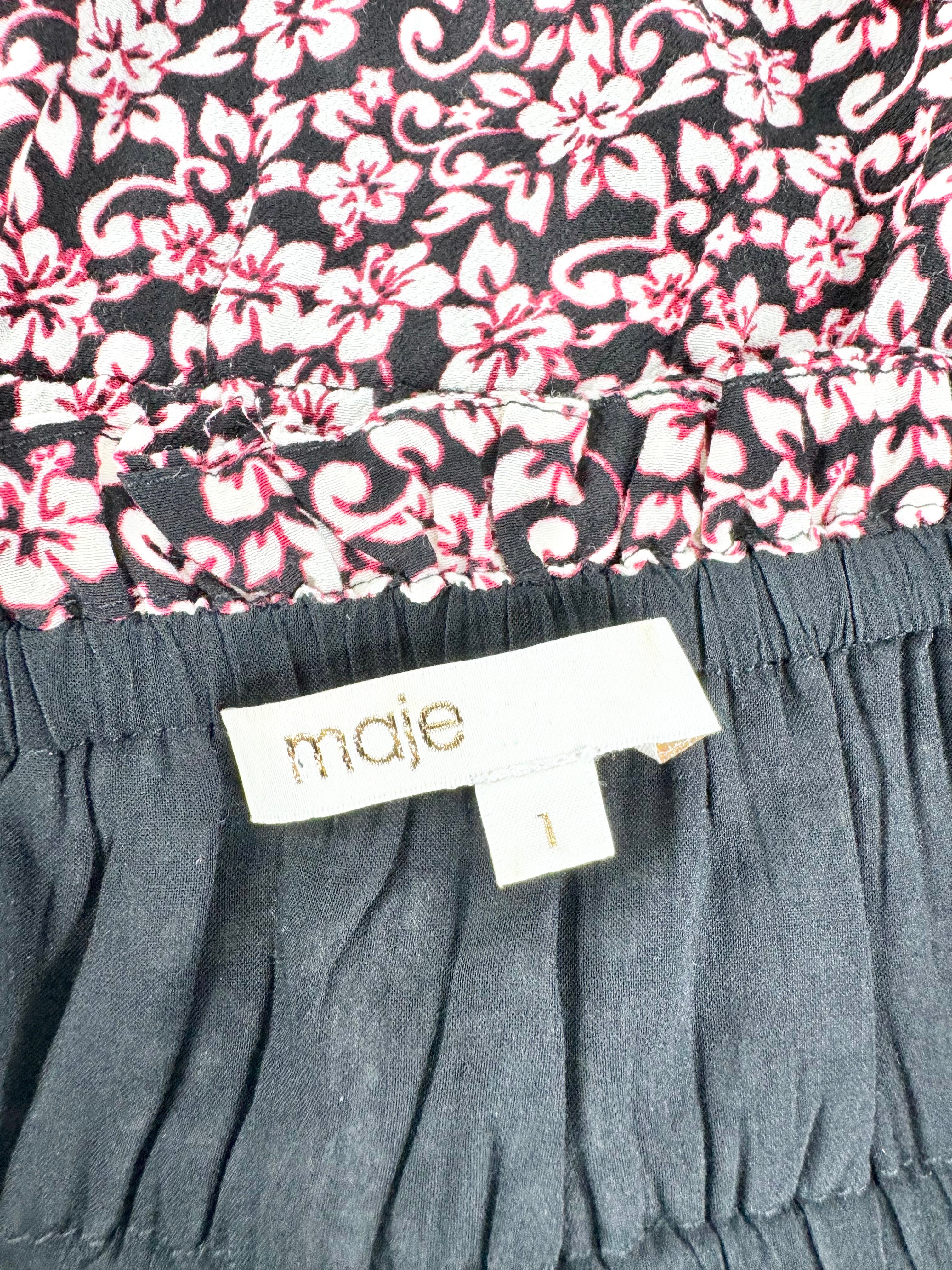 Maje Red Cream & Black Floral 'Lanael' Peasant Blouse - AU8