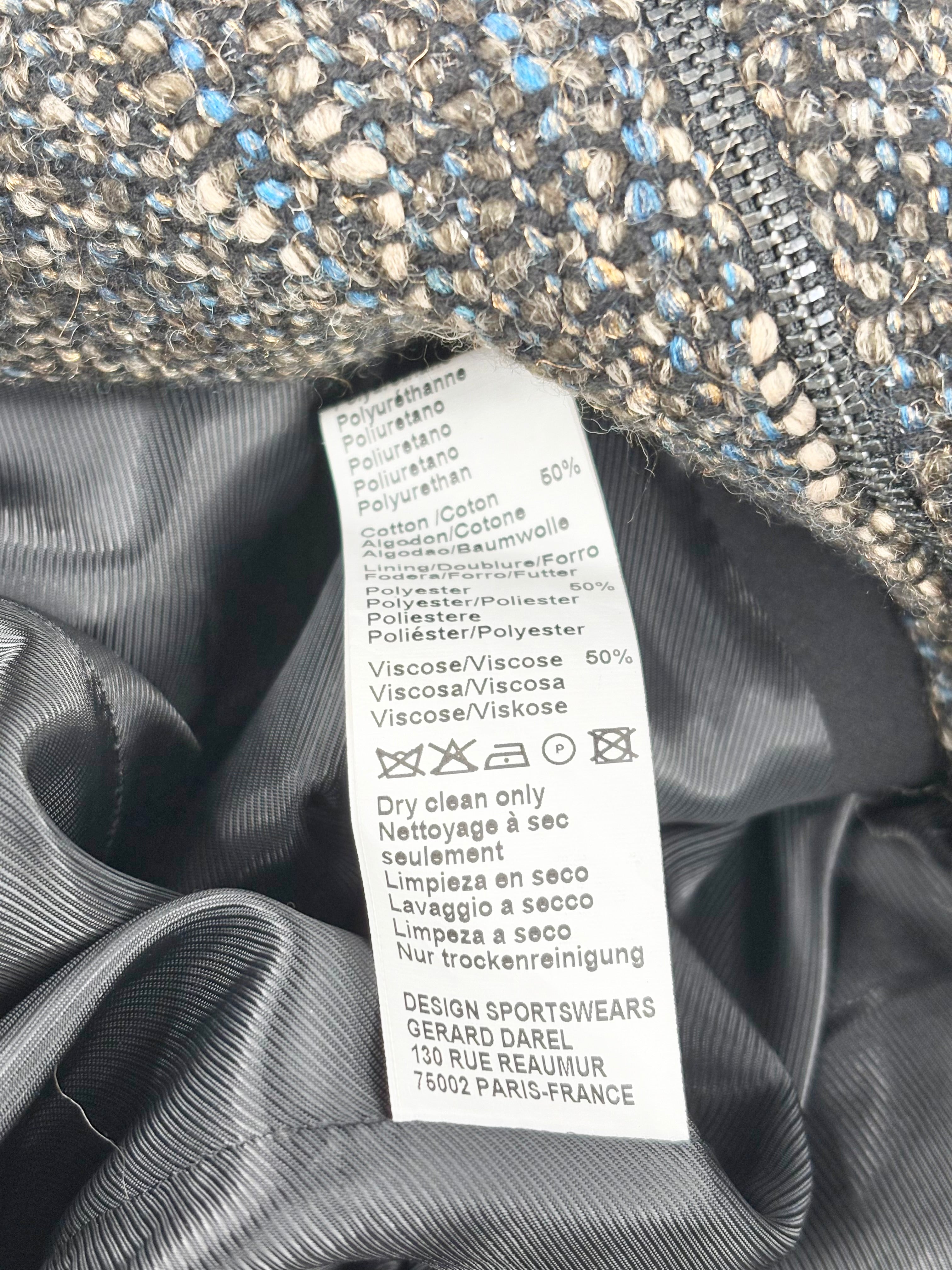 Gerard Darel Brown & Ocean Blue Tweed Asymmetric-Zip Moto Jacket - AU12