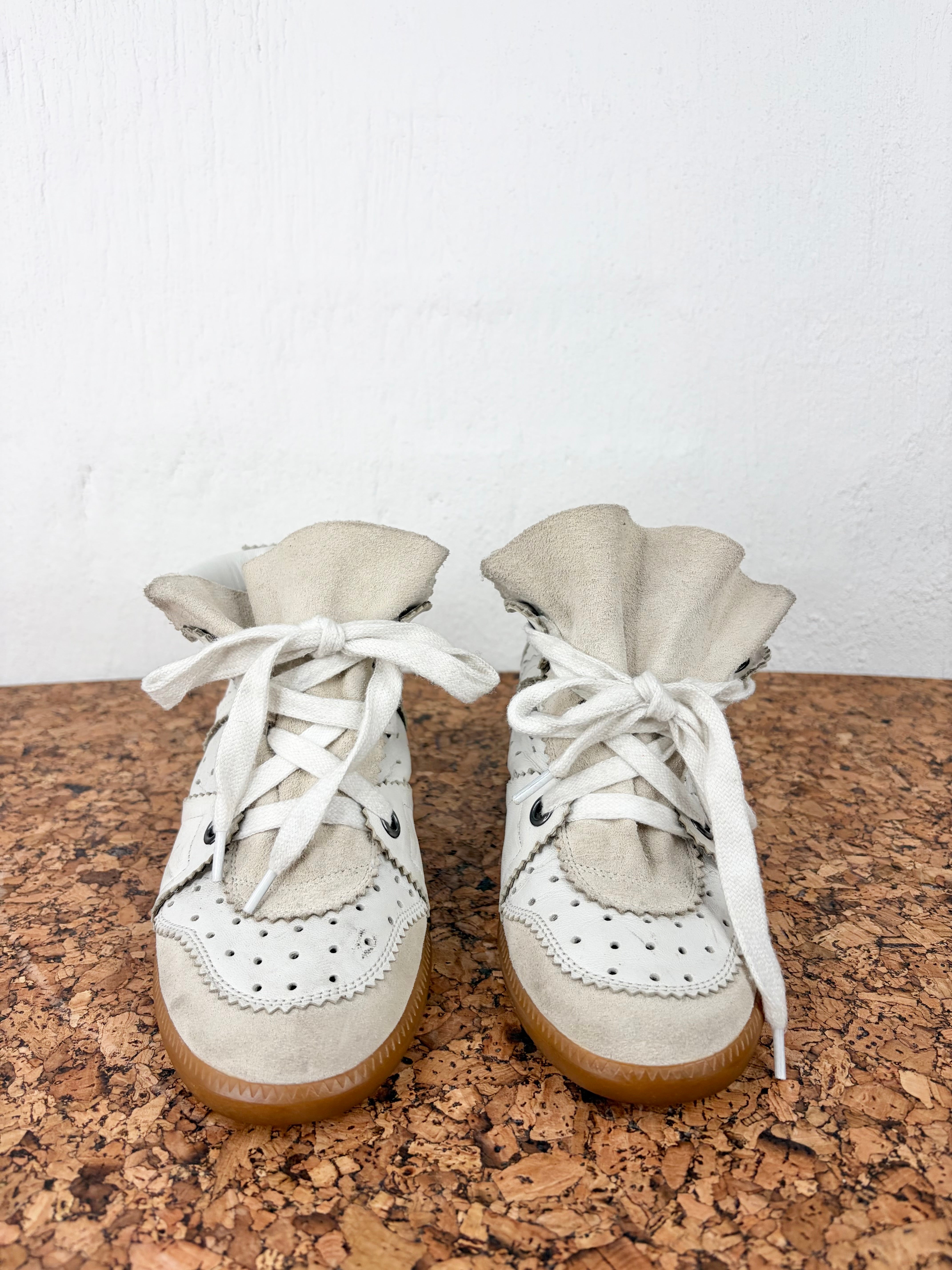 Isabel Marant 'Bobby' White and Beige Sneker Wedge - EU37