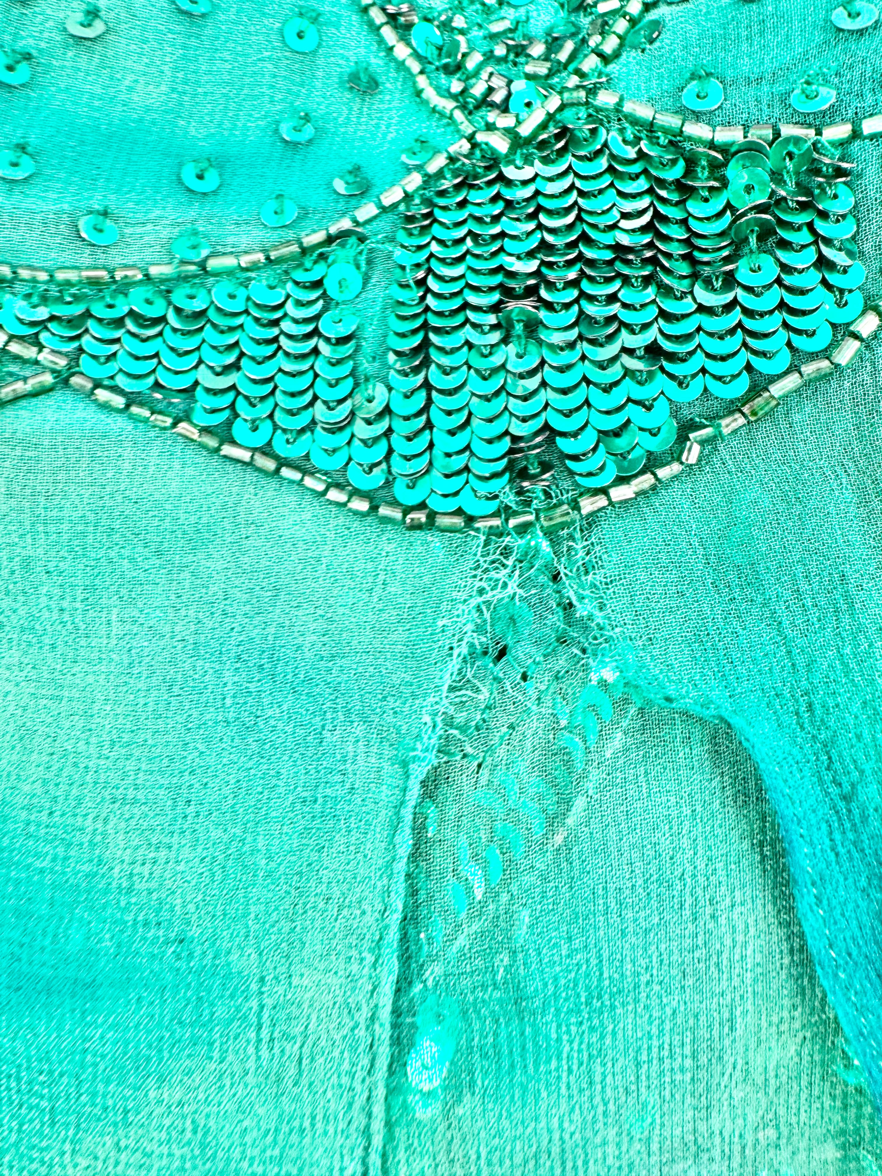 Bellucio Emerald Green Silk Sequined Maxi Dress - AU10