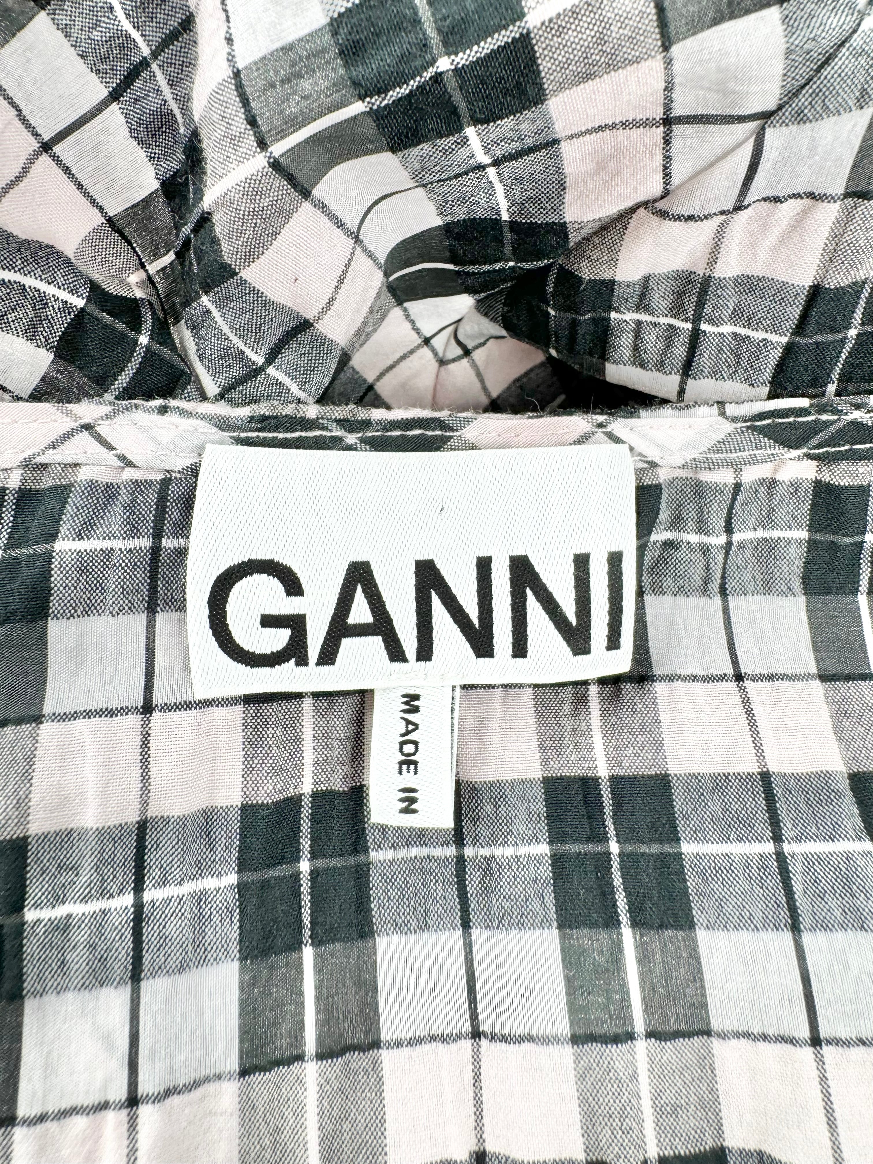 Ganni Pink Black & Silver Plaid Seersucker Maxi Skirt - AU8/10
