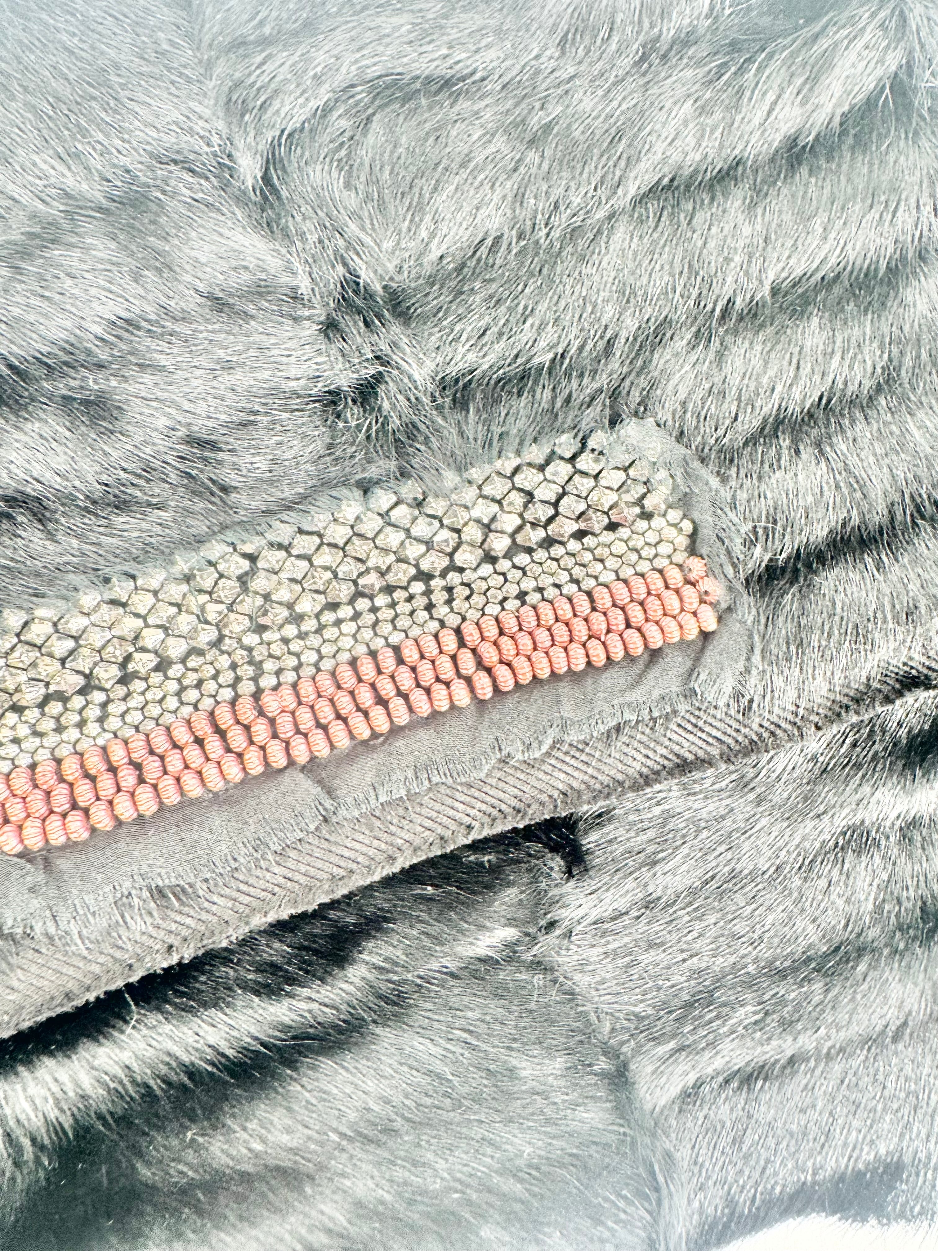 Solleciti Black Fur Bag with Silver Beading