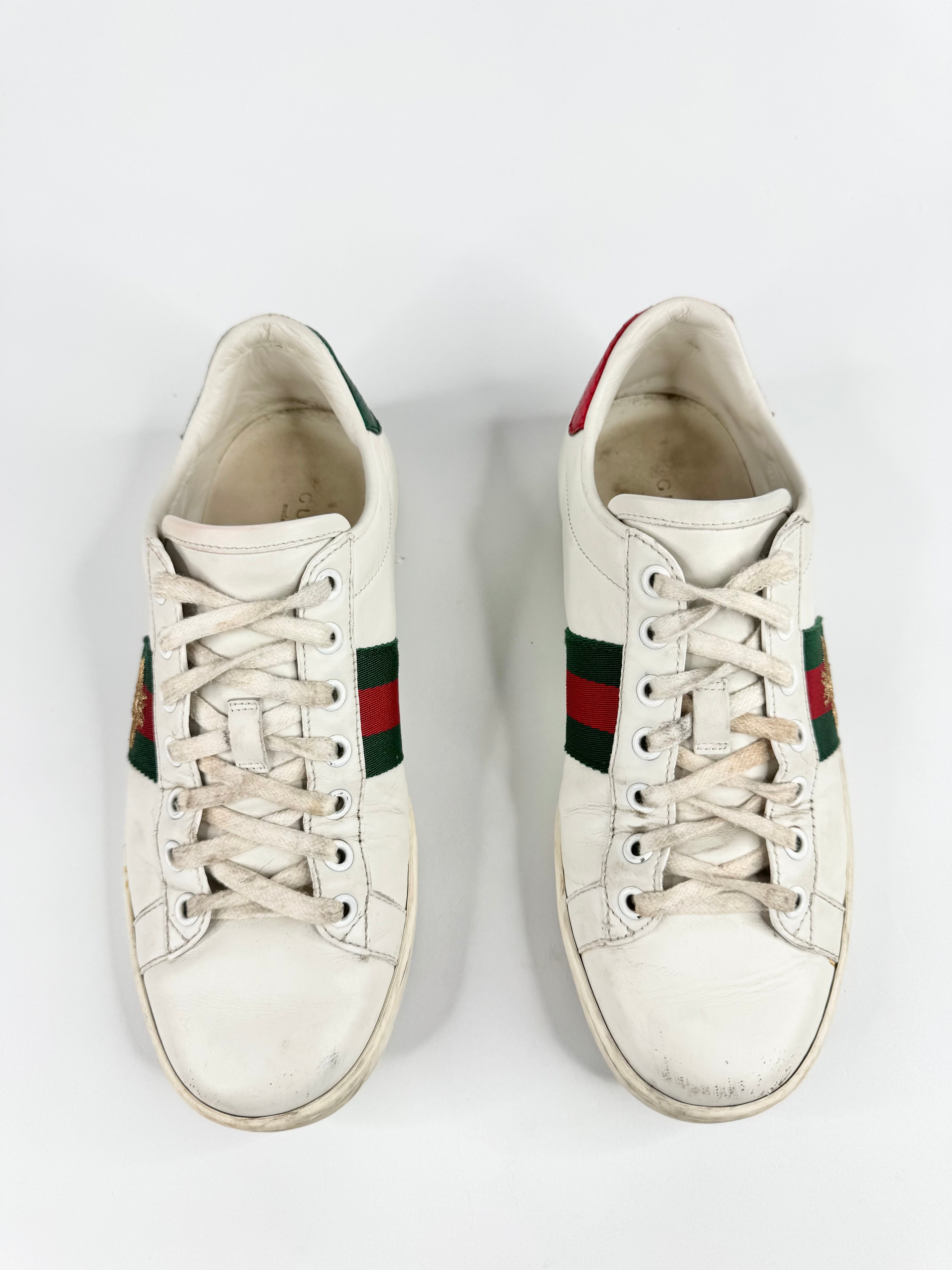 Gucci White Leather 'Ace' Bee Embroidered Sneakers - EU36.5