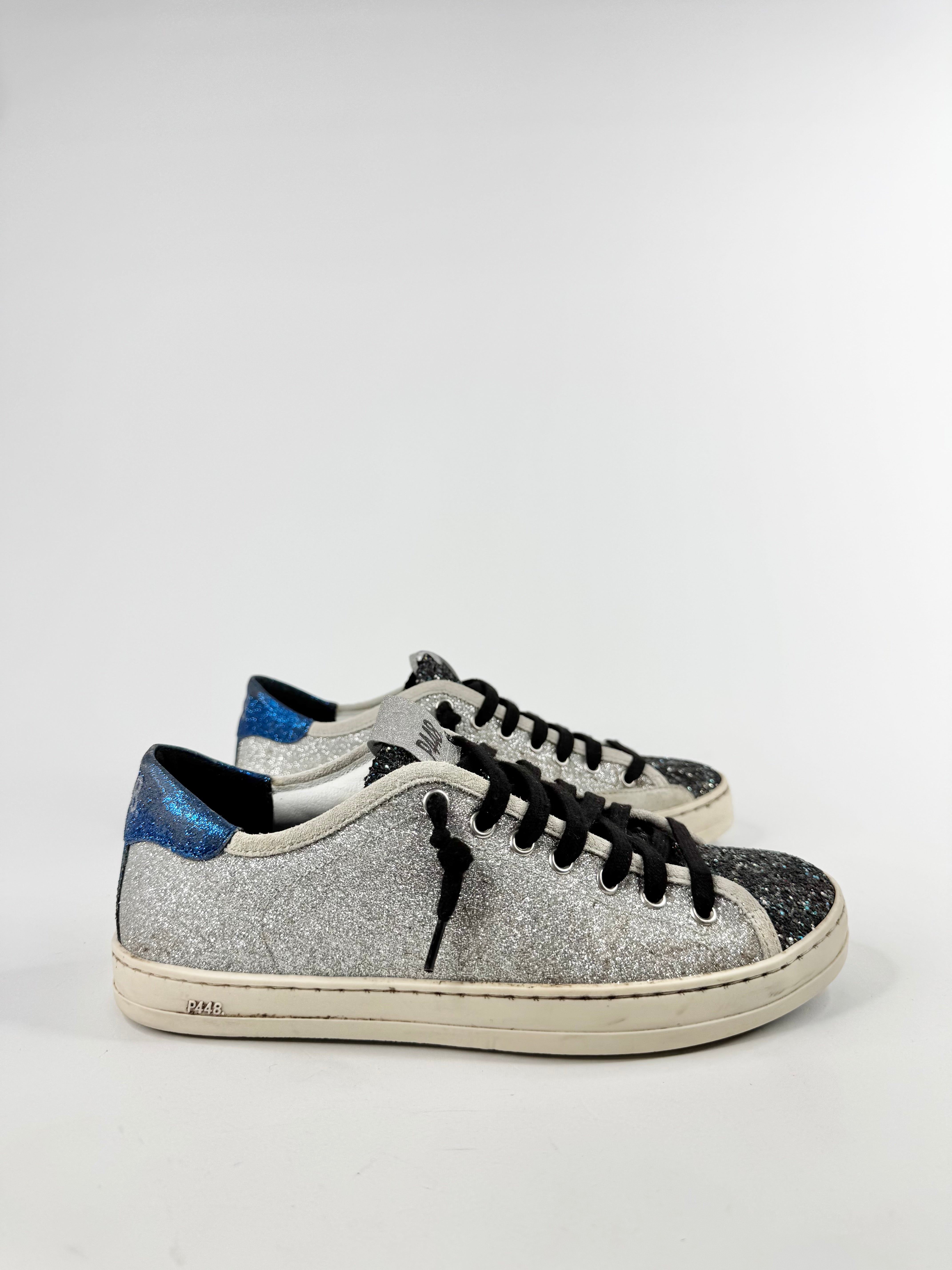 P448 Silver & Blue Glitter Sneakers - EU37