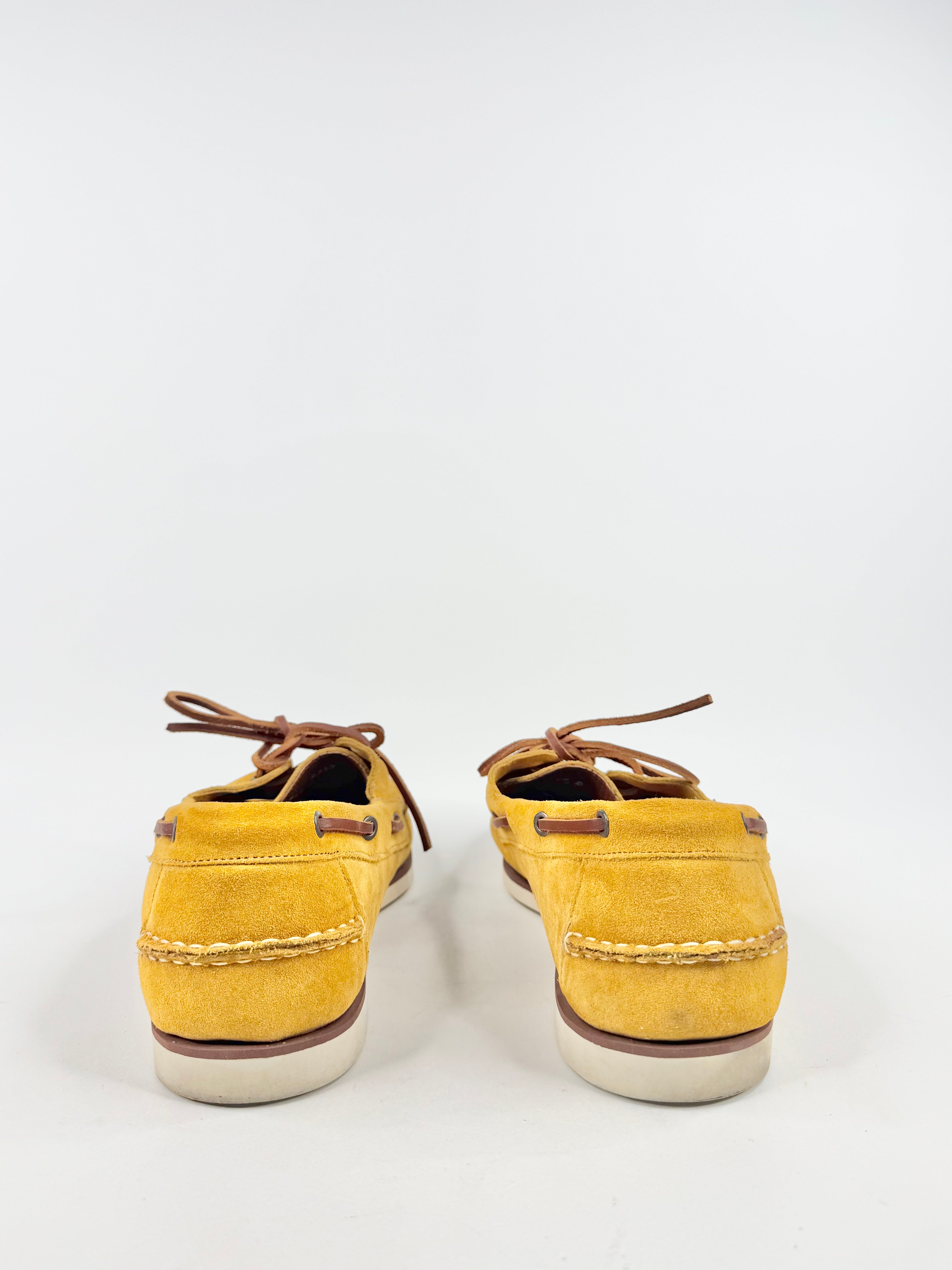 Allan Edmonds Autumnal Leaf Yellow Suede Boat Shoes - US10