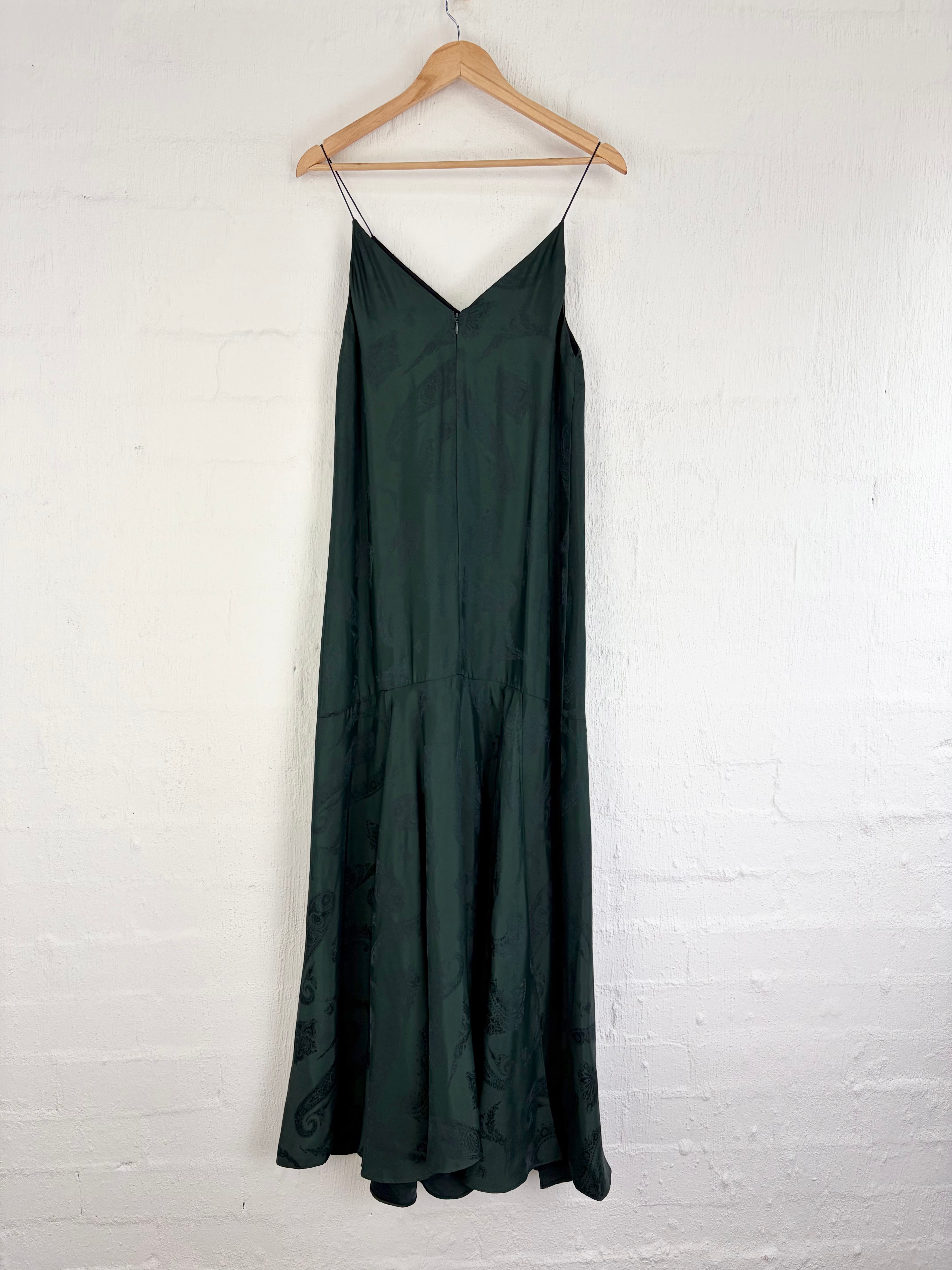Cos Green & Black Tiered Paisley-Jacquard Silk Maxi Dress - AU8