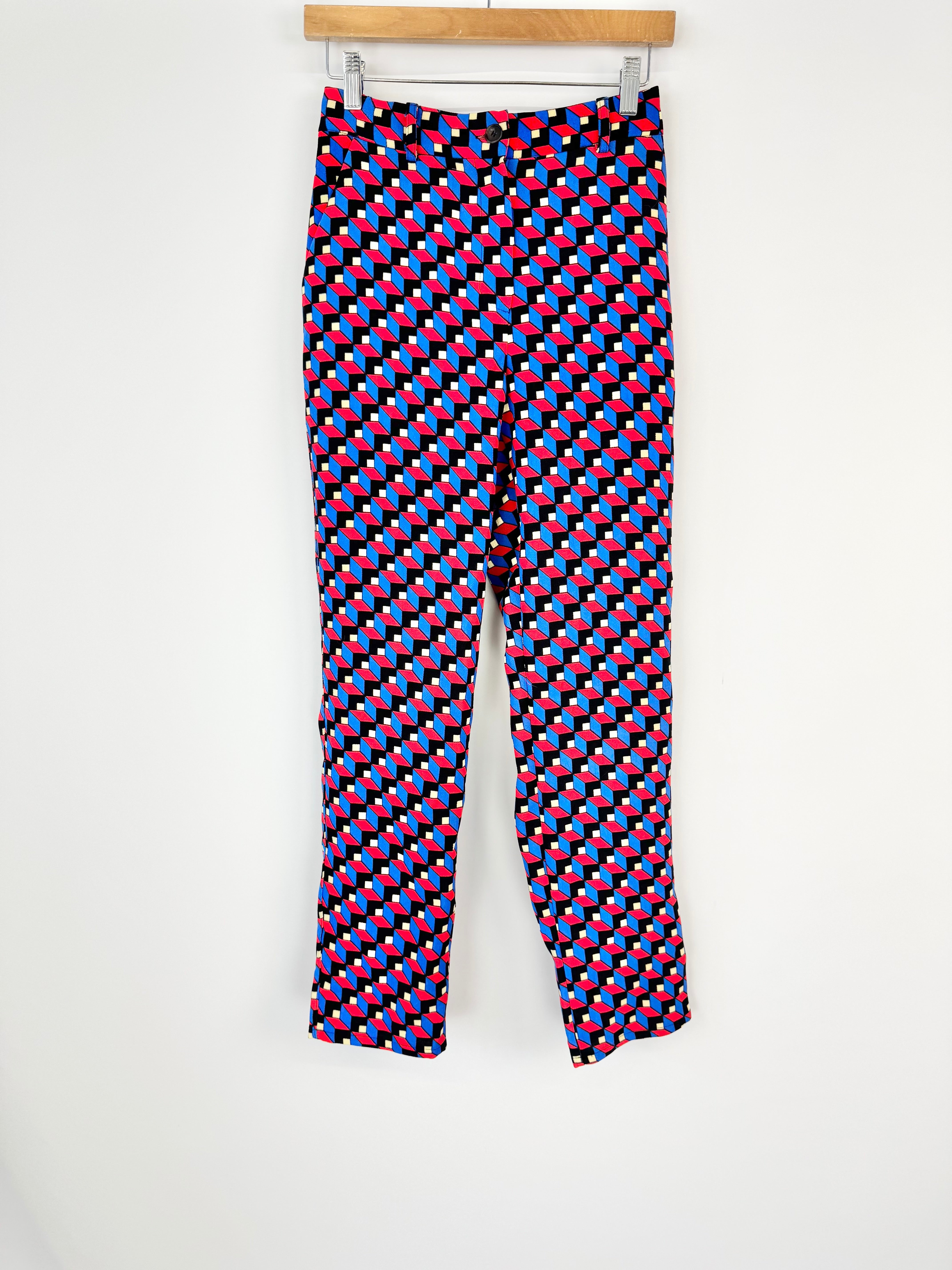 Olga de Polga Red, Blue Black & Cream Cubist Pattern Slacks - AU8