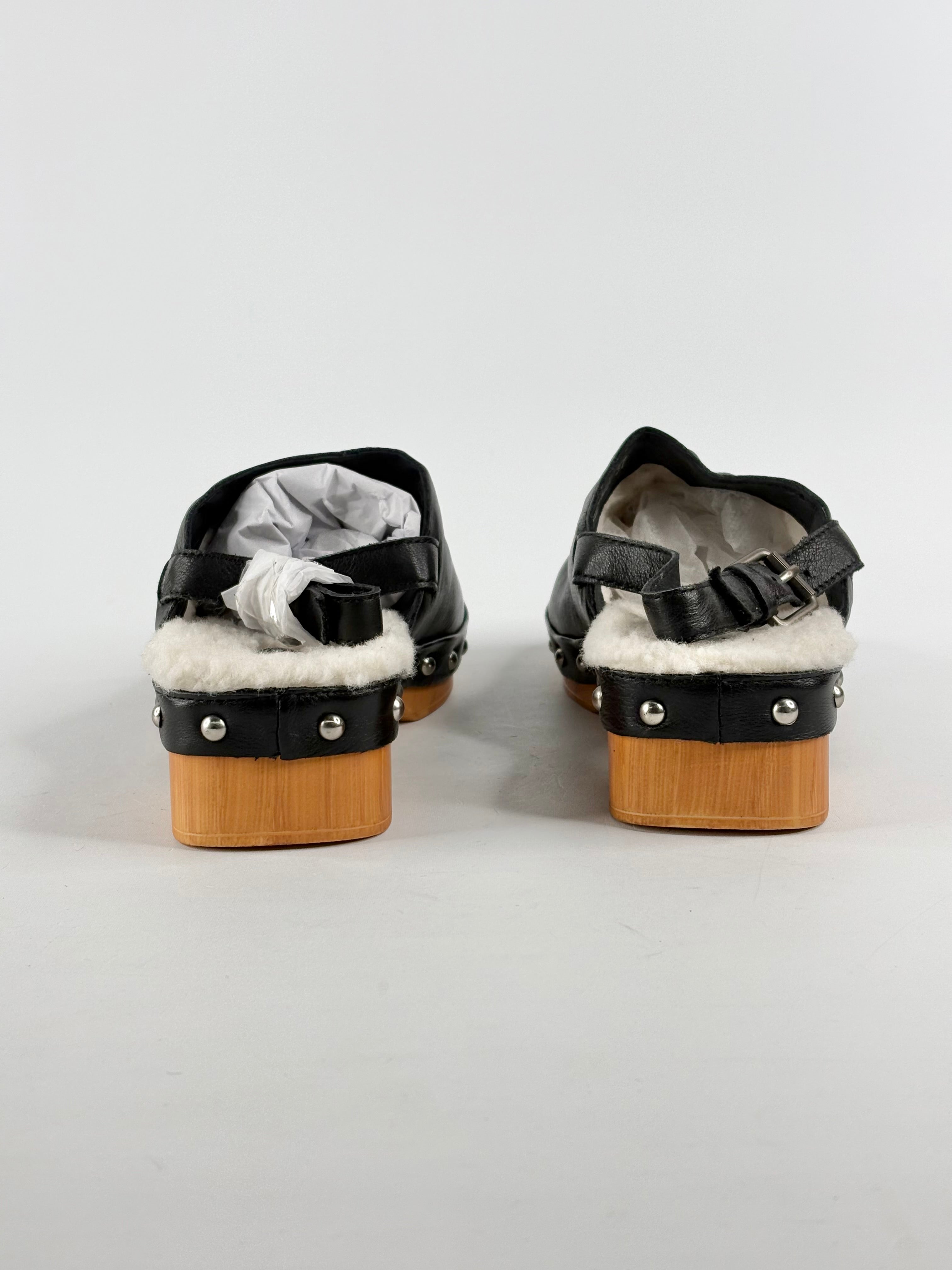 Mollini Black Leather & Faux Shearling Mules - EU37