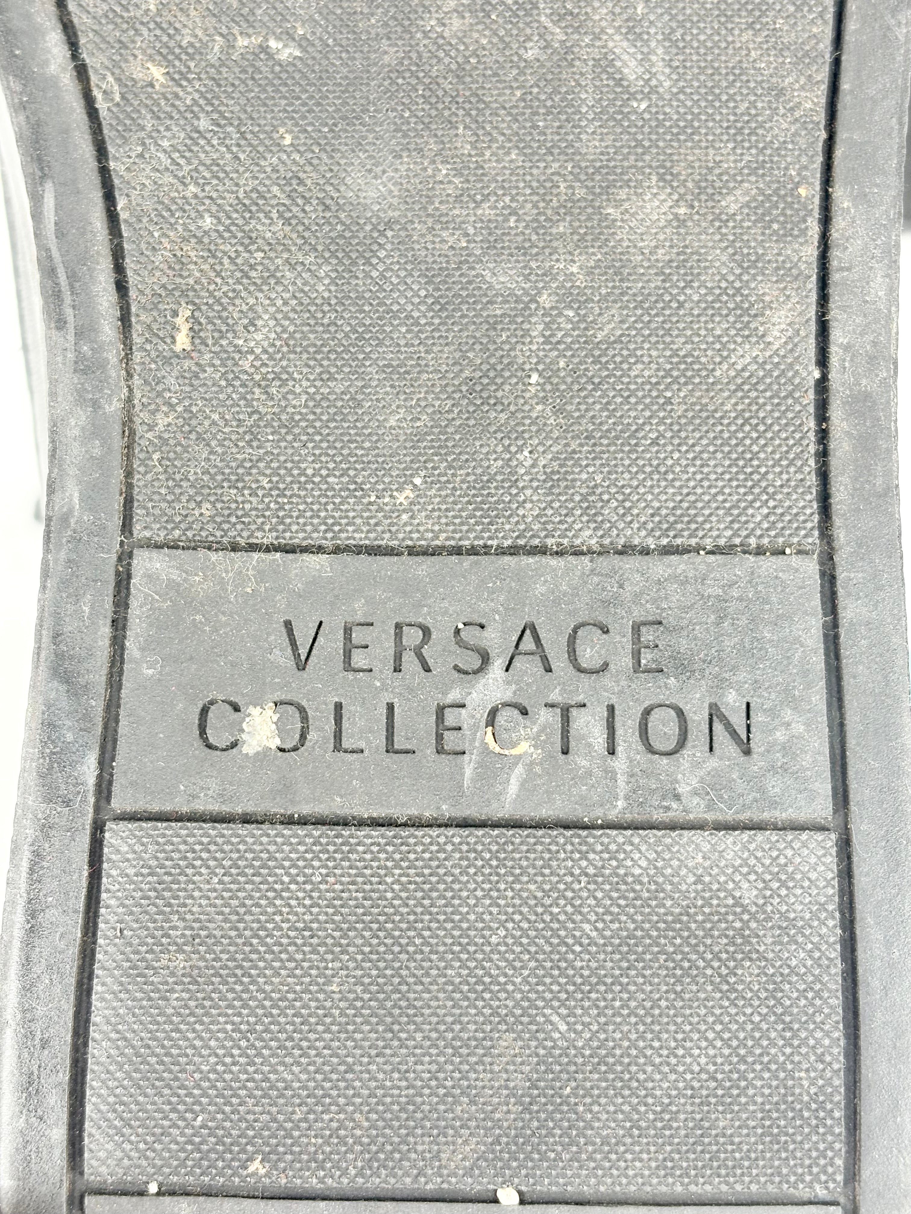 Versace Collection Black Leather & Gold Trim High-Top Sneakers - EU45