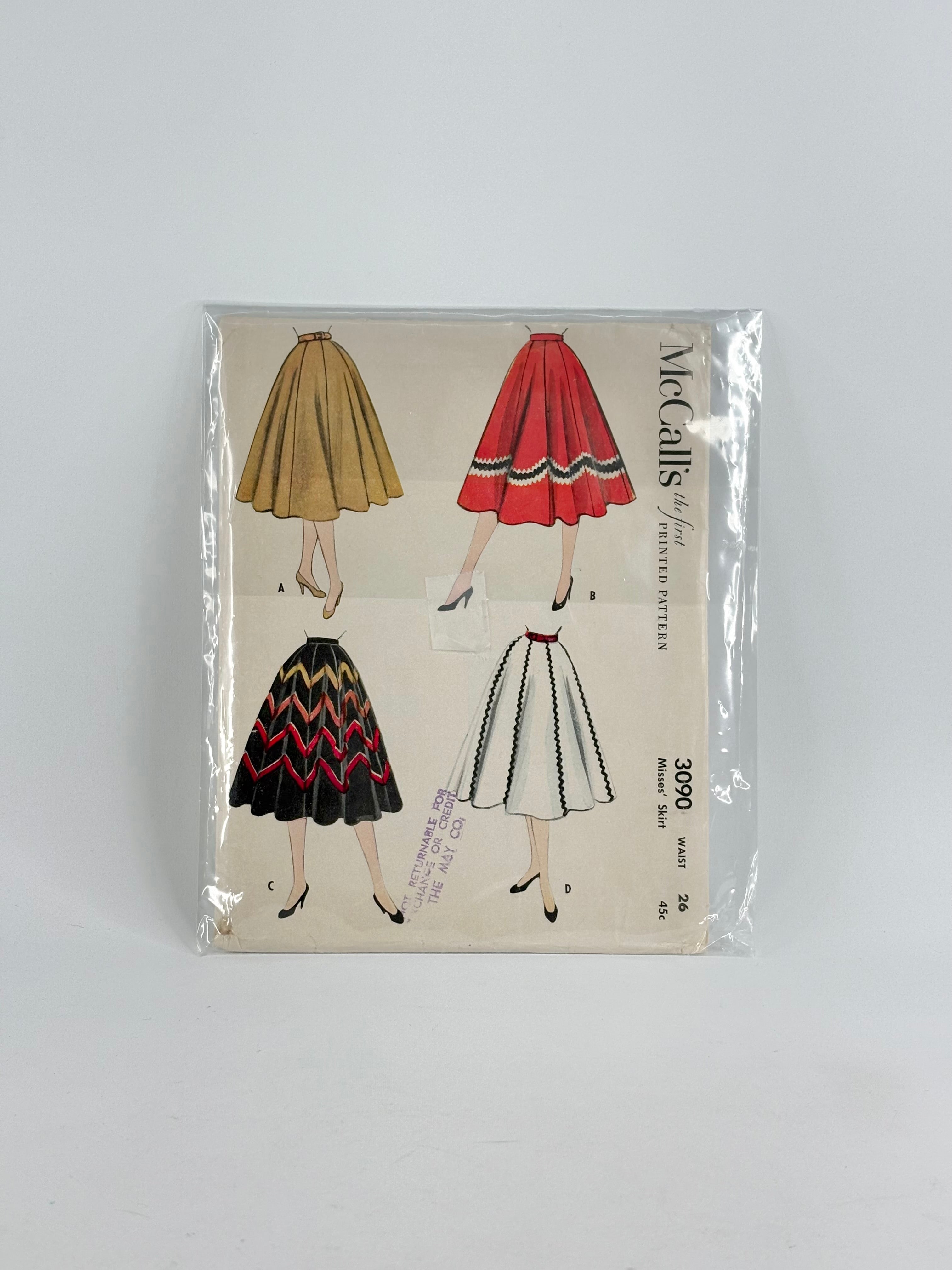 McCall's the First Printed Pattern Skirt: No. 3090 - Size 23/32
