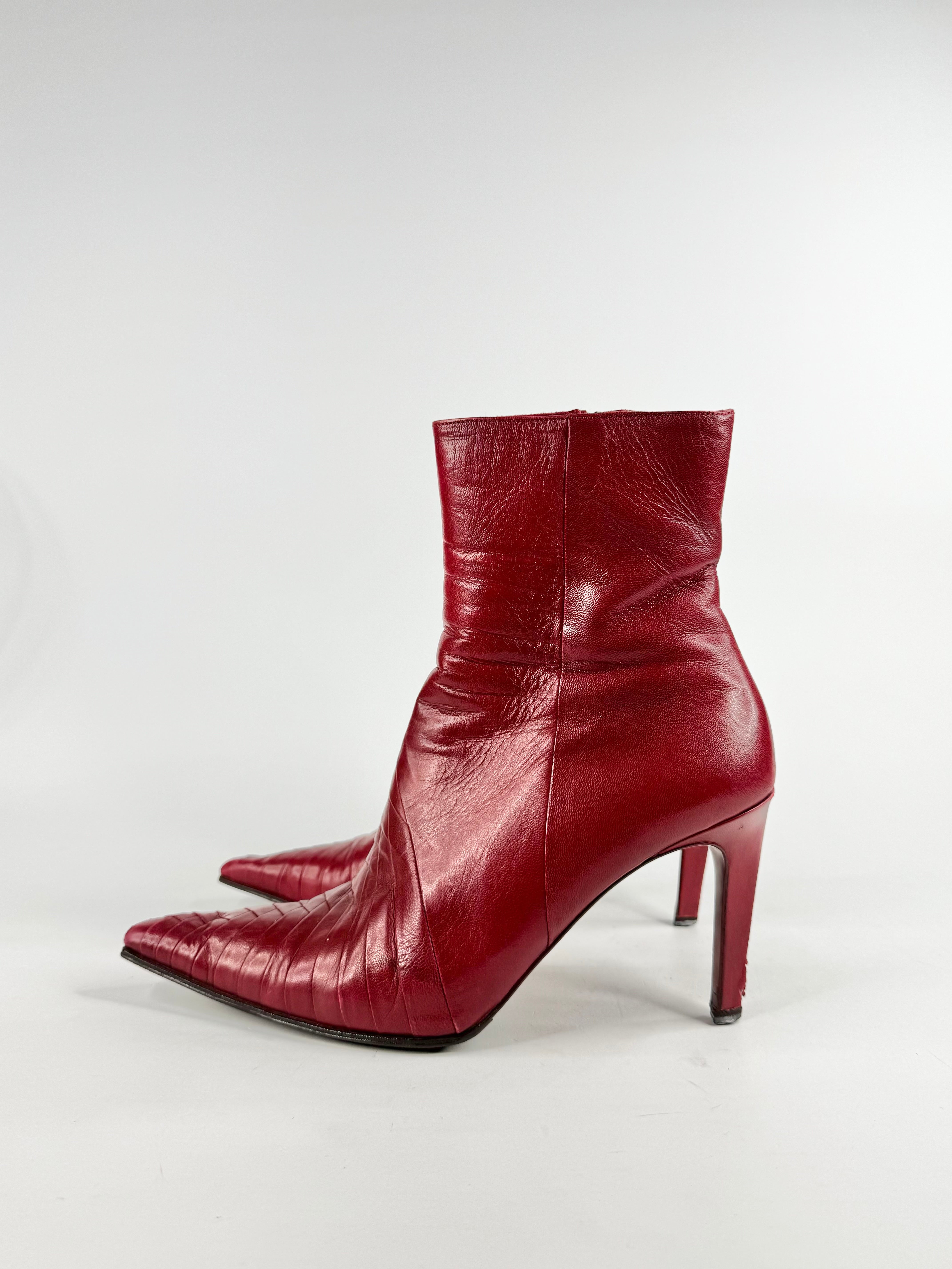 Michal Perry Cherry Red Leather Stiletto Boots - EU41.5