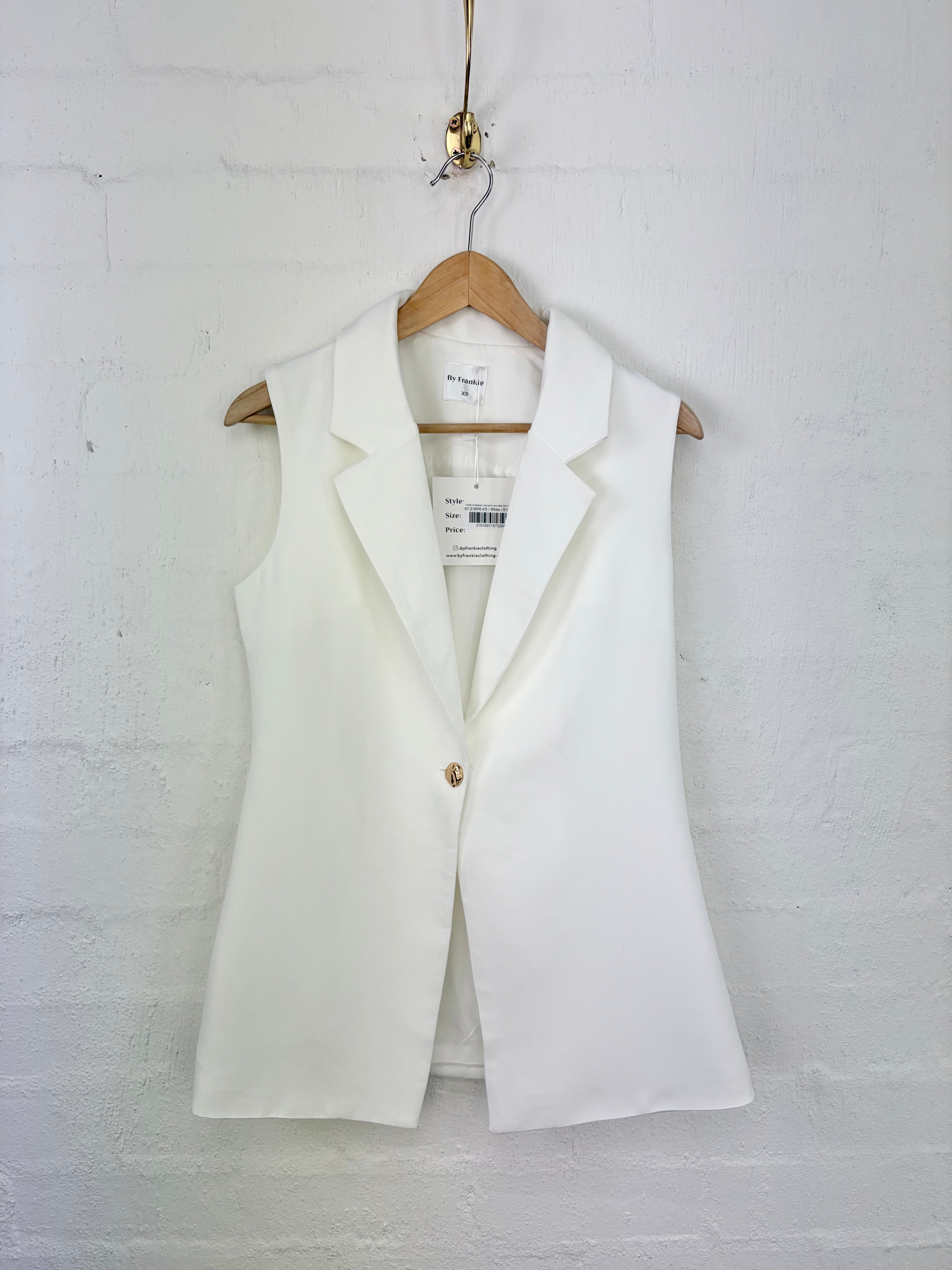 By Frankie White Sleeveless Blazer Style Top NWT - AU6/8