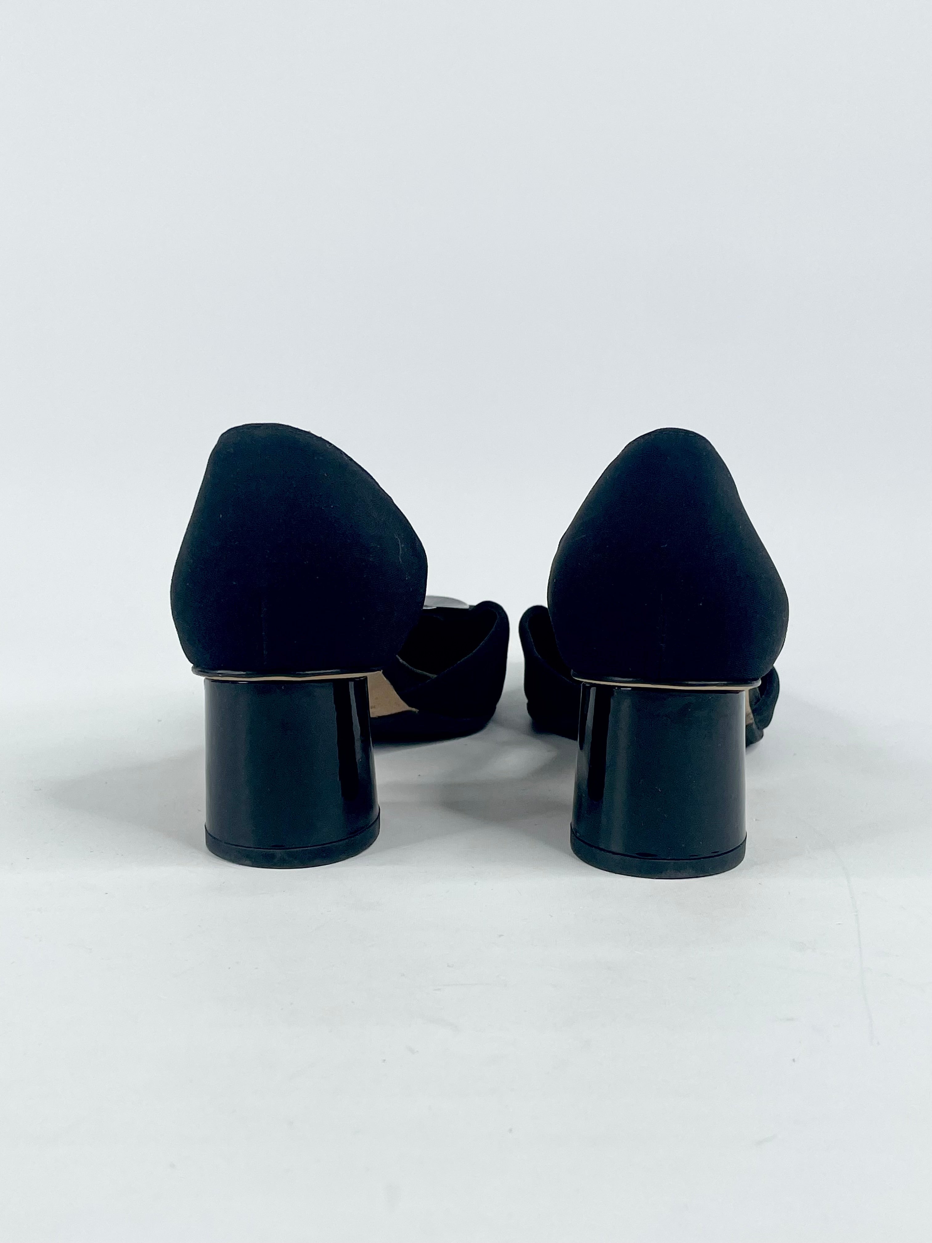 Brunate Black Leather & Neoprene Pointed Toe Pumps - EU36