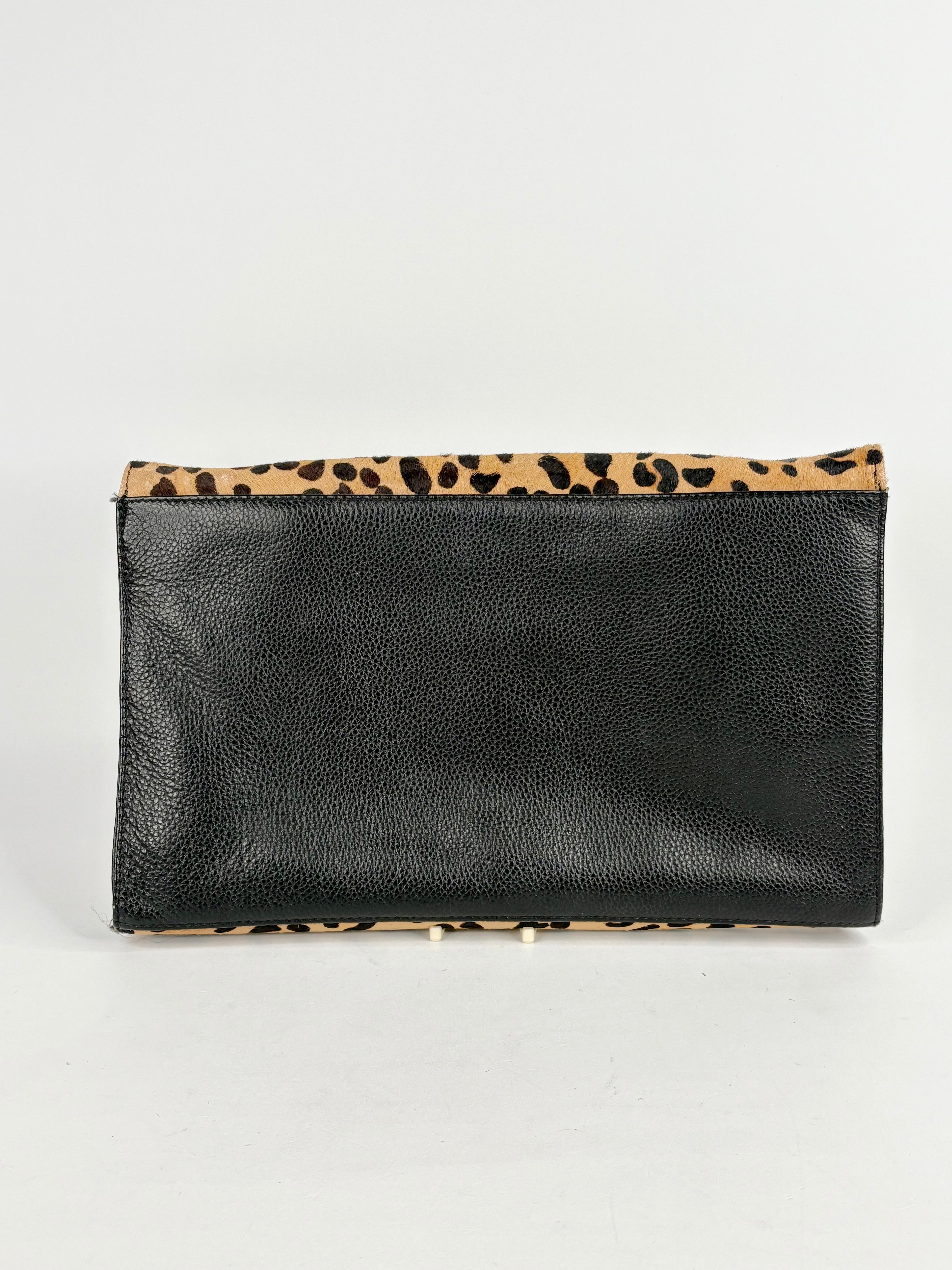 Hoss Animal Print Cowhide & Black Leather Large Clutch