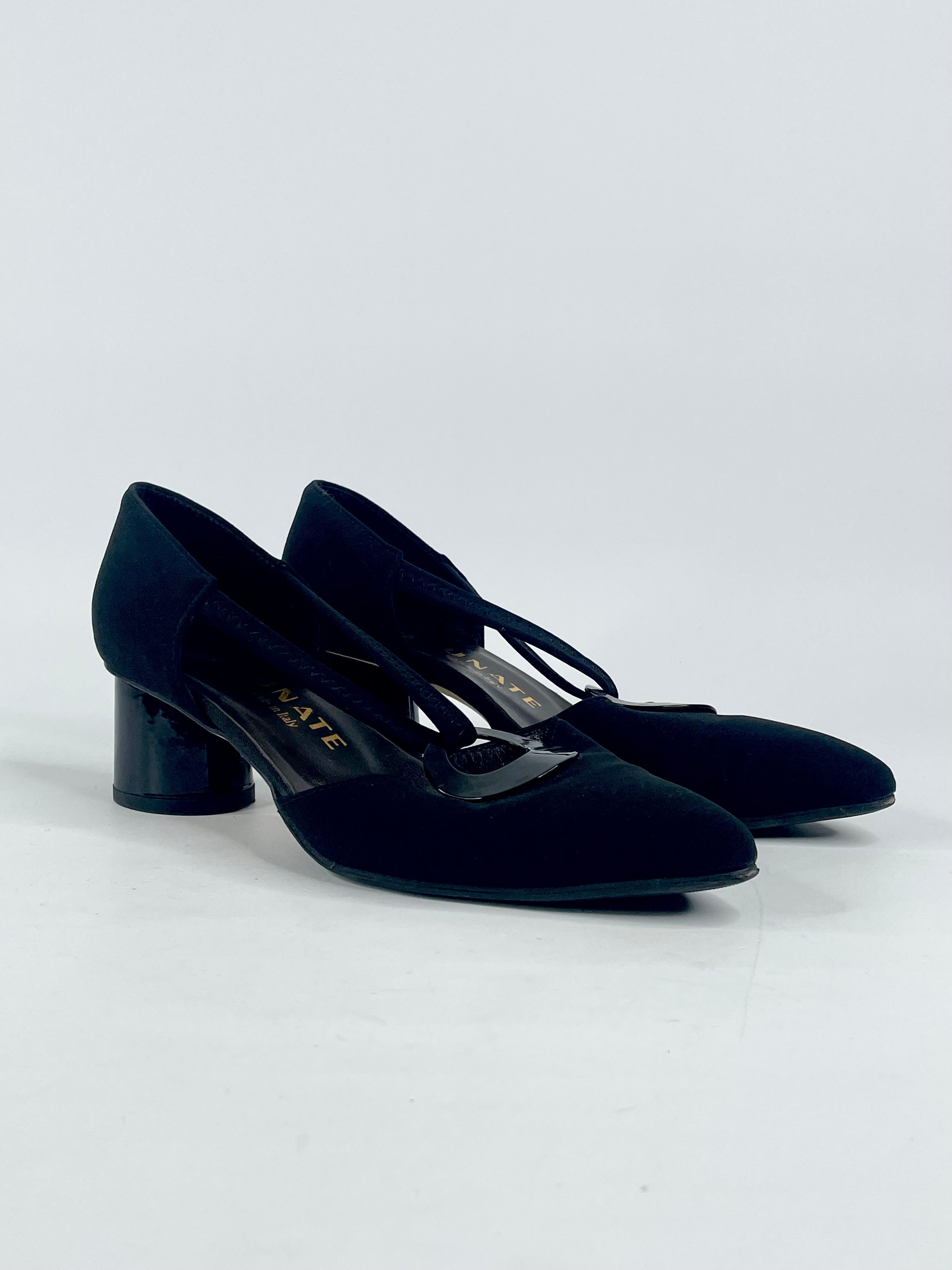 Brunate Black Leather & Neoprene Pointed Toe Pumps - EU36