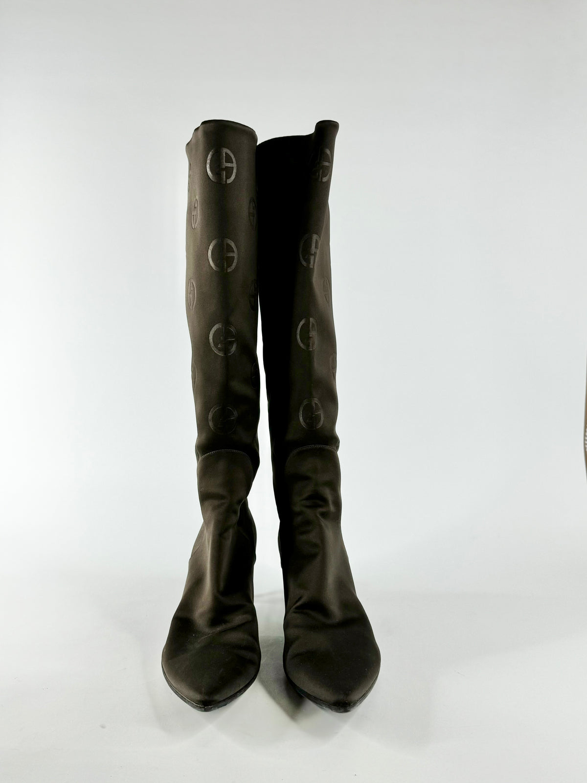 Vintage Giorgio Armani Brown Sateen Knee High Boots - EU40.5