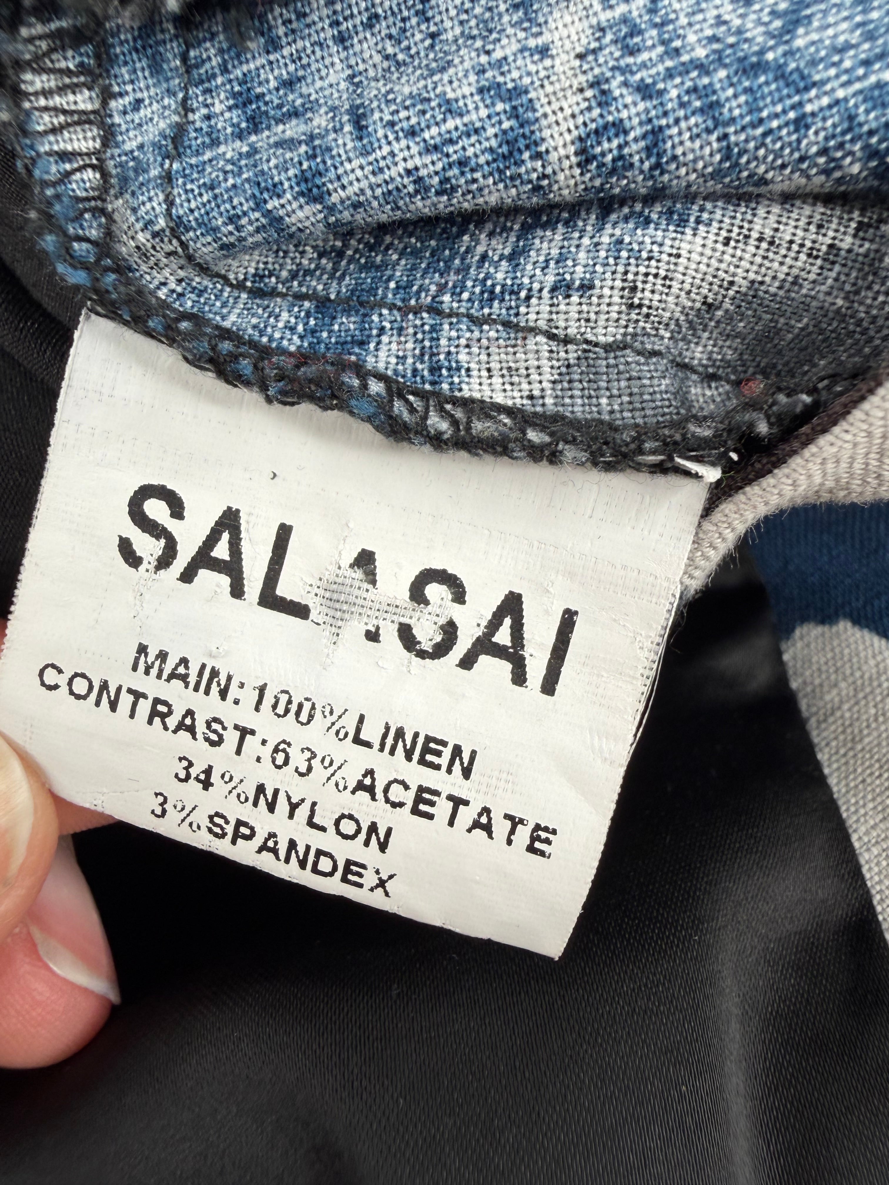 Salasai Black Chevron Patterned Linen Blend Slacks - AU10