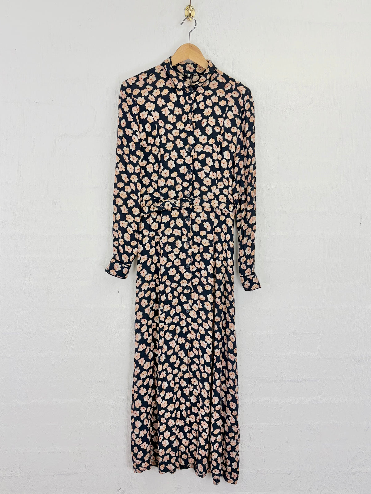 Ganni Montrose Crepe Navy Blue Floral Long Sleeve Maxi Dress - AU10/12