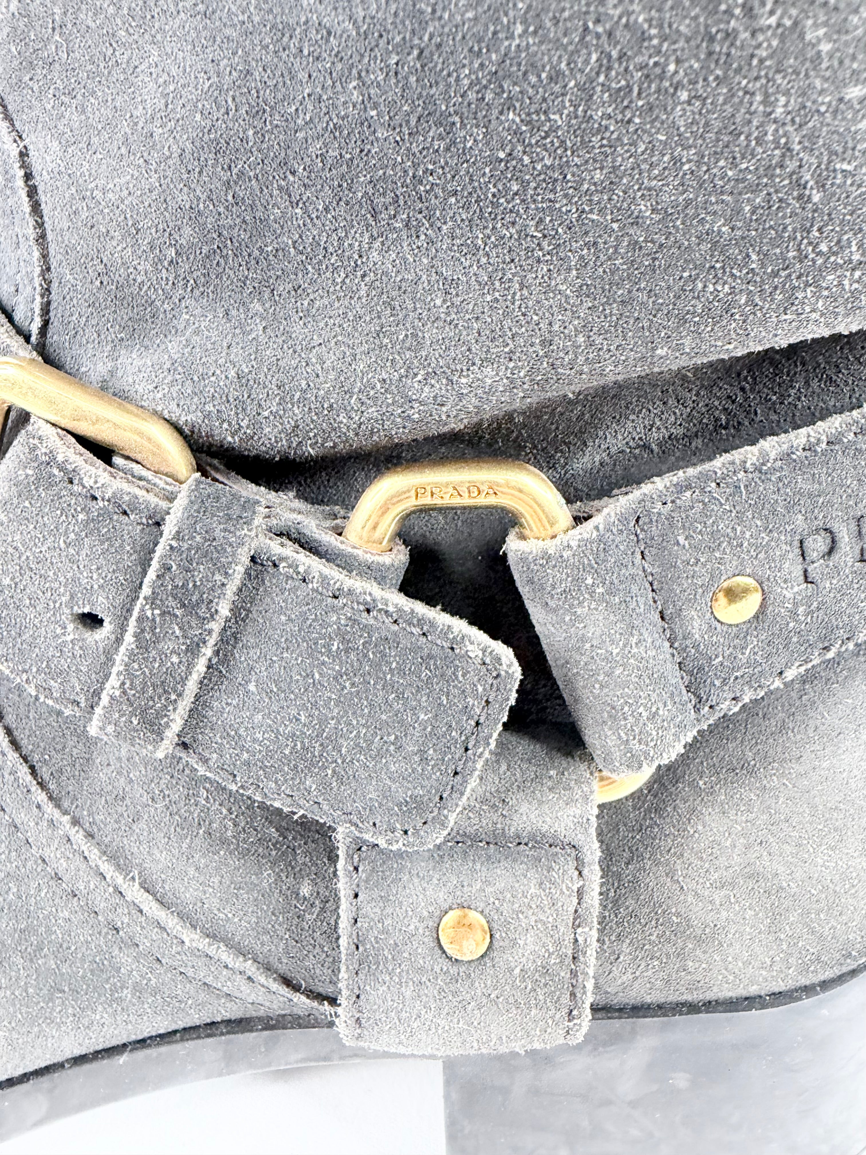 Prada Ash Grey Suede Biker Boots - EU