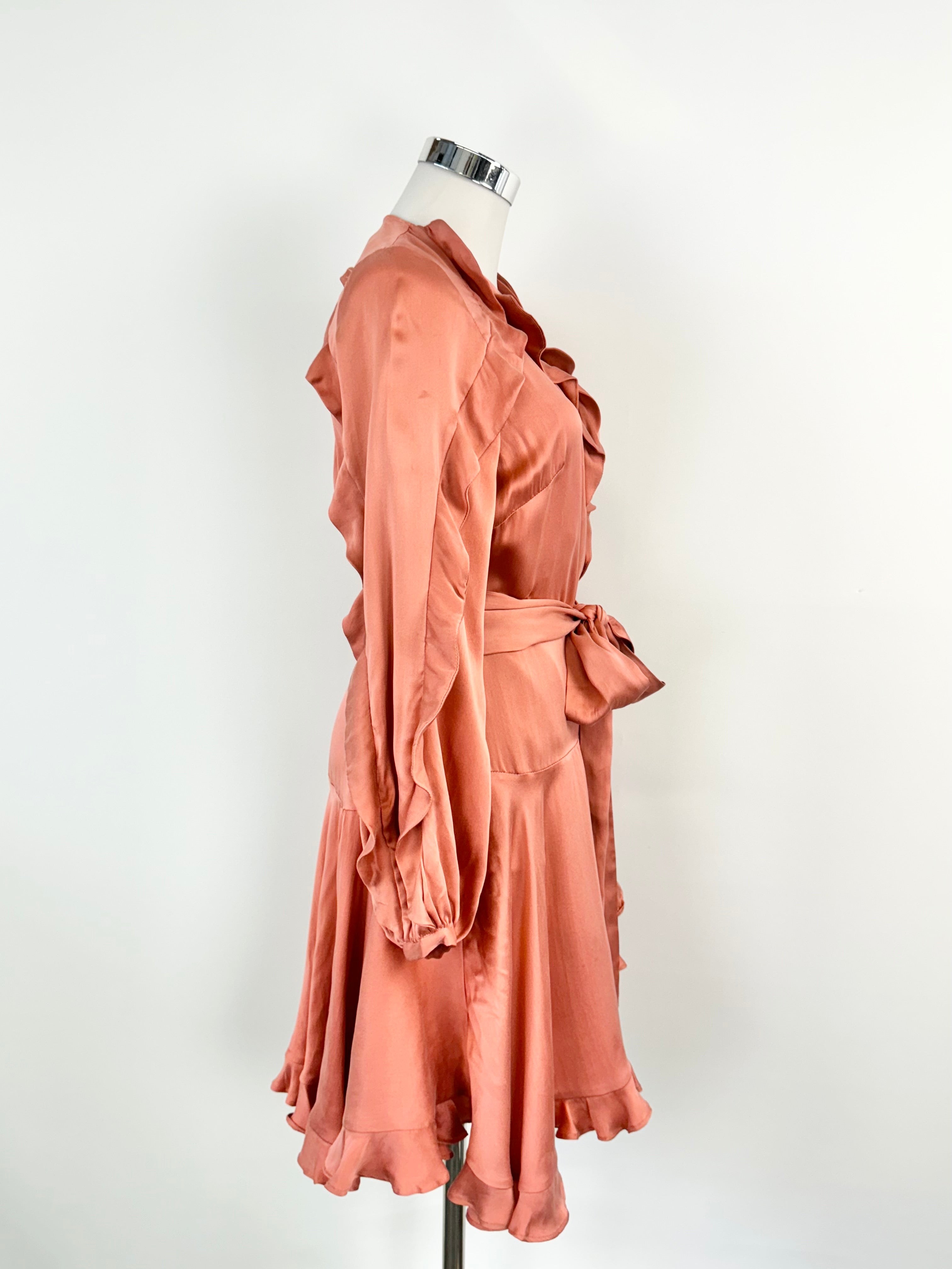 Zimmermann Saffron Silk Wrap Mini Dress - AU10