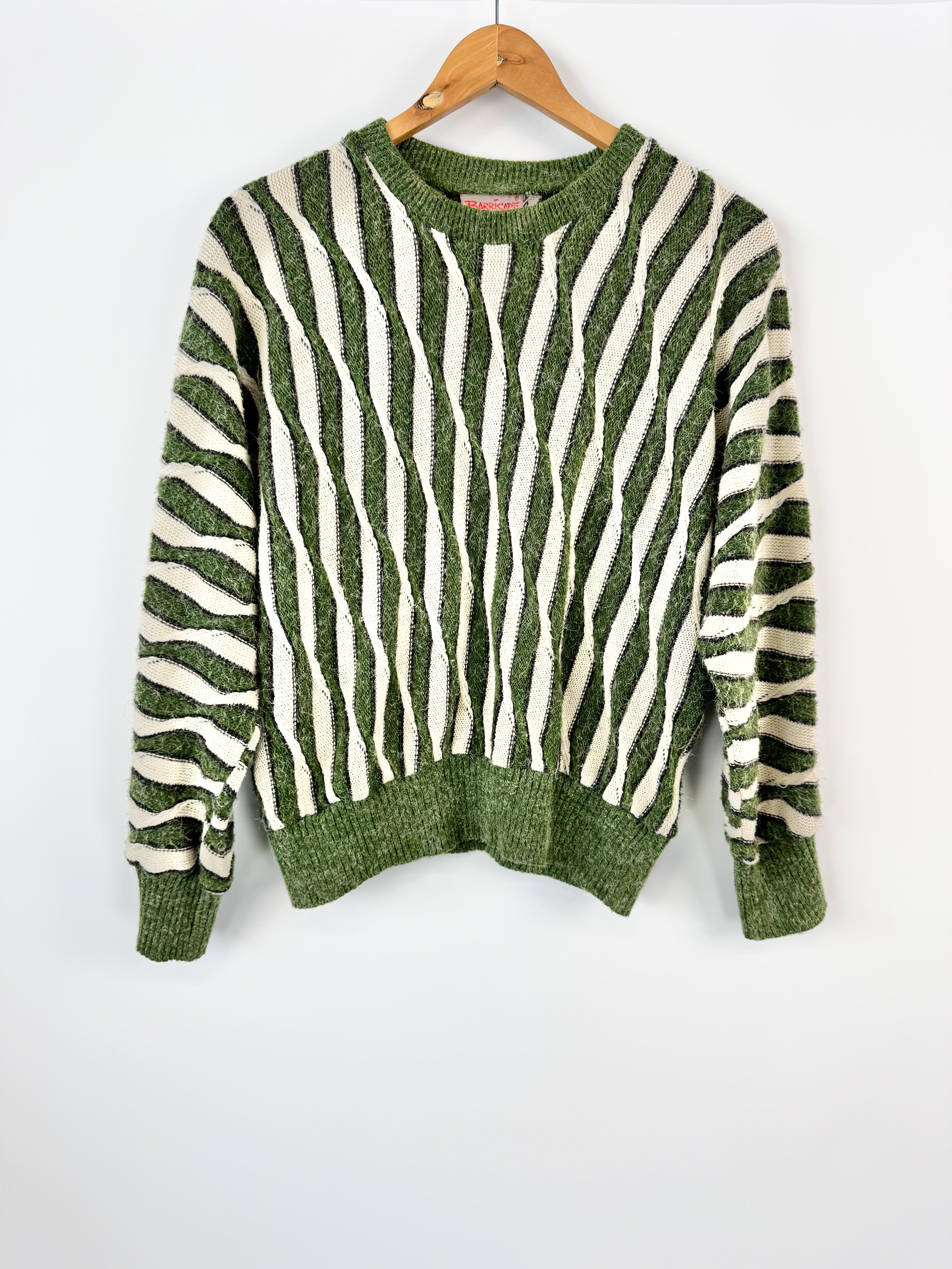 Vintage Barricade Moss Green & Cream Squiggle Knit - AU12