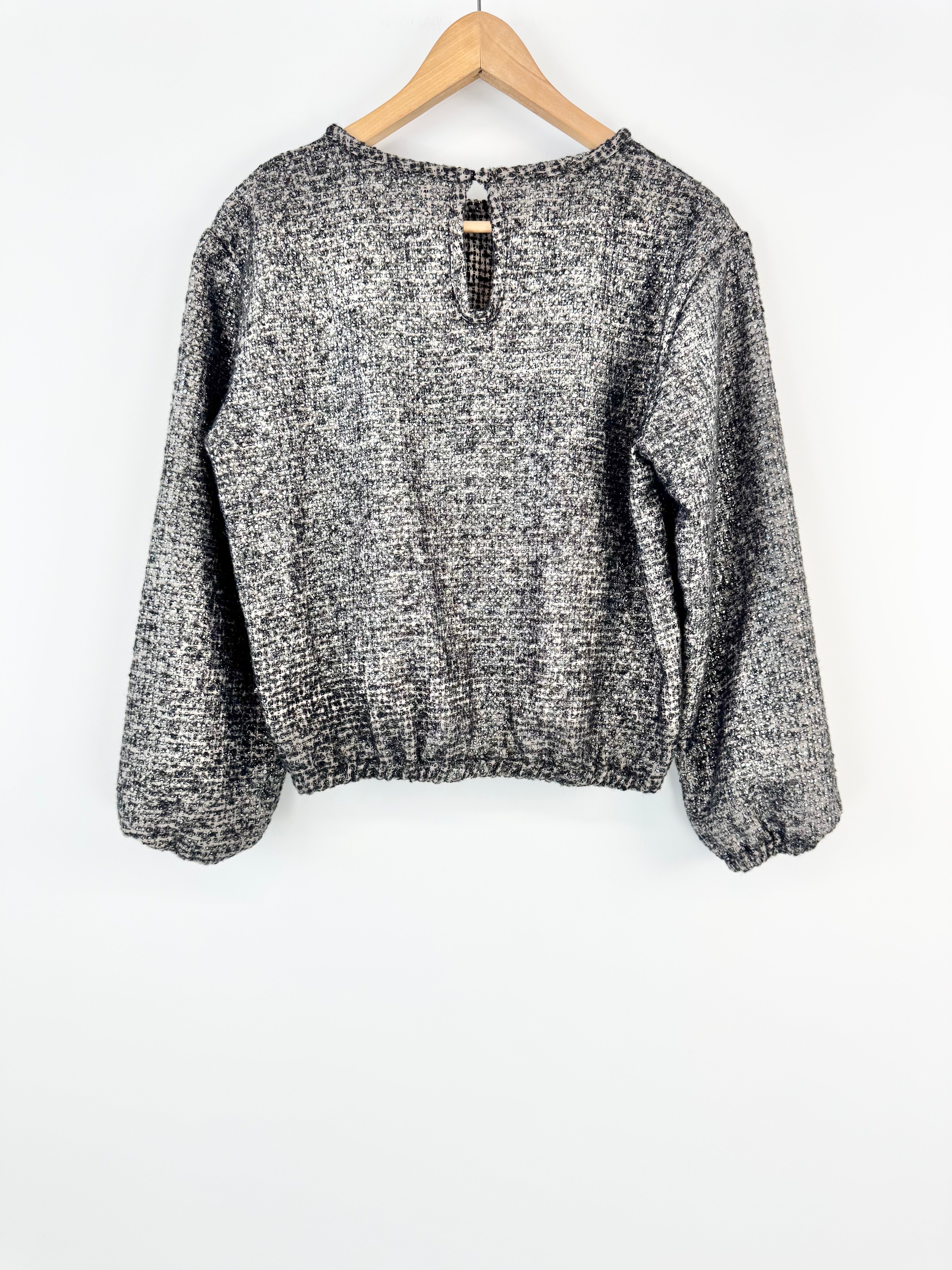 Hoss Grey Metallic Wool Blend Puff Sleeve Blouse - AU8