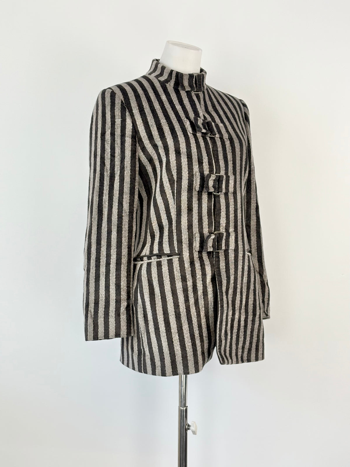 Giorgio Armani Black & Grey Striped Wool-Blend Jacket - AU10