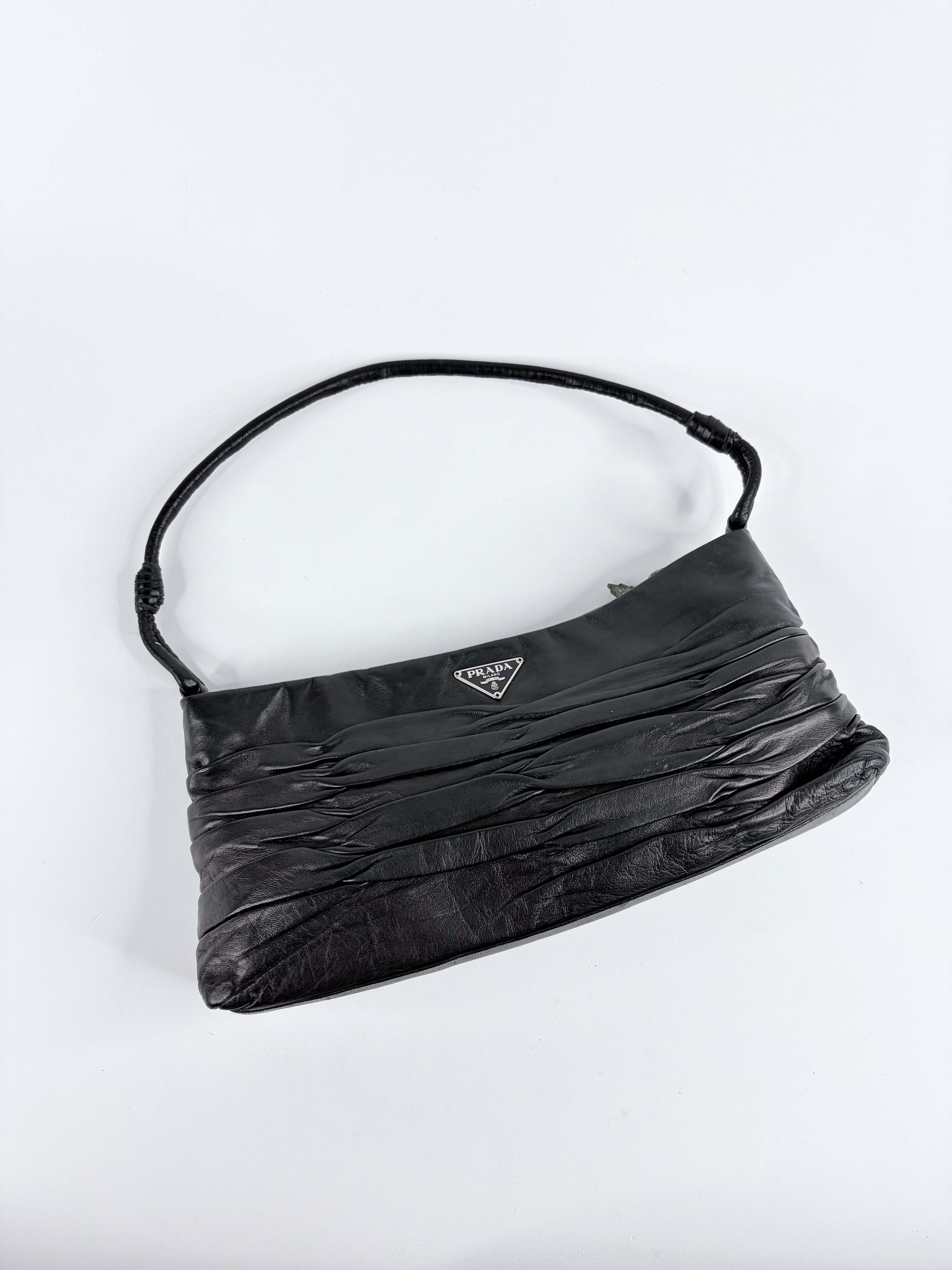 Y2K Prada Black Nappa Floral Shoulder Bag