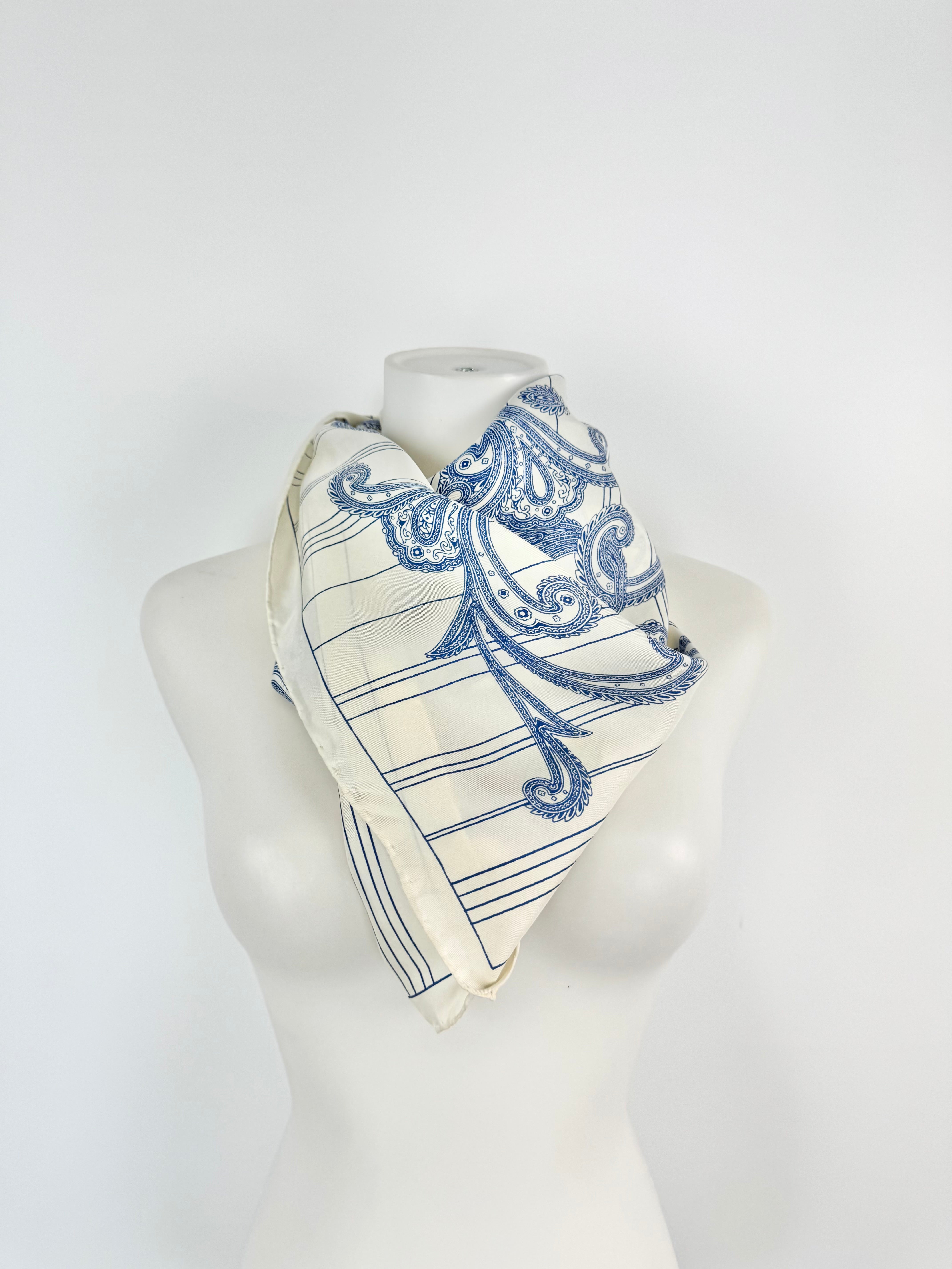 Jacqmar Cream & Blue Paisley Silk Scarf