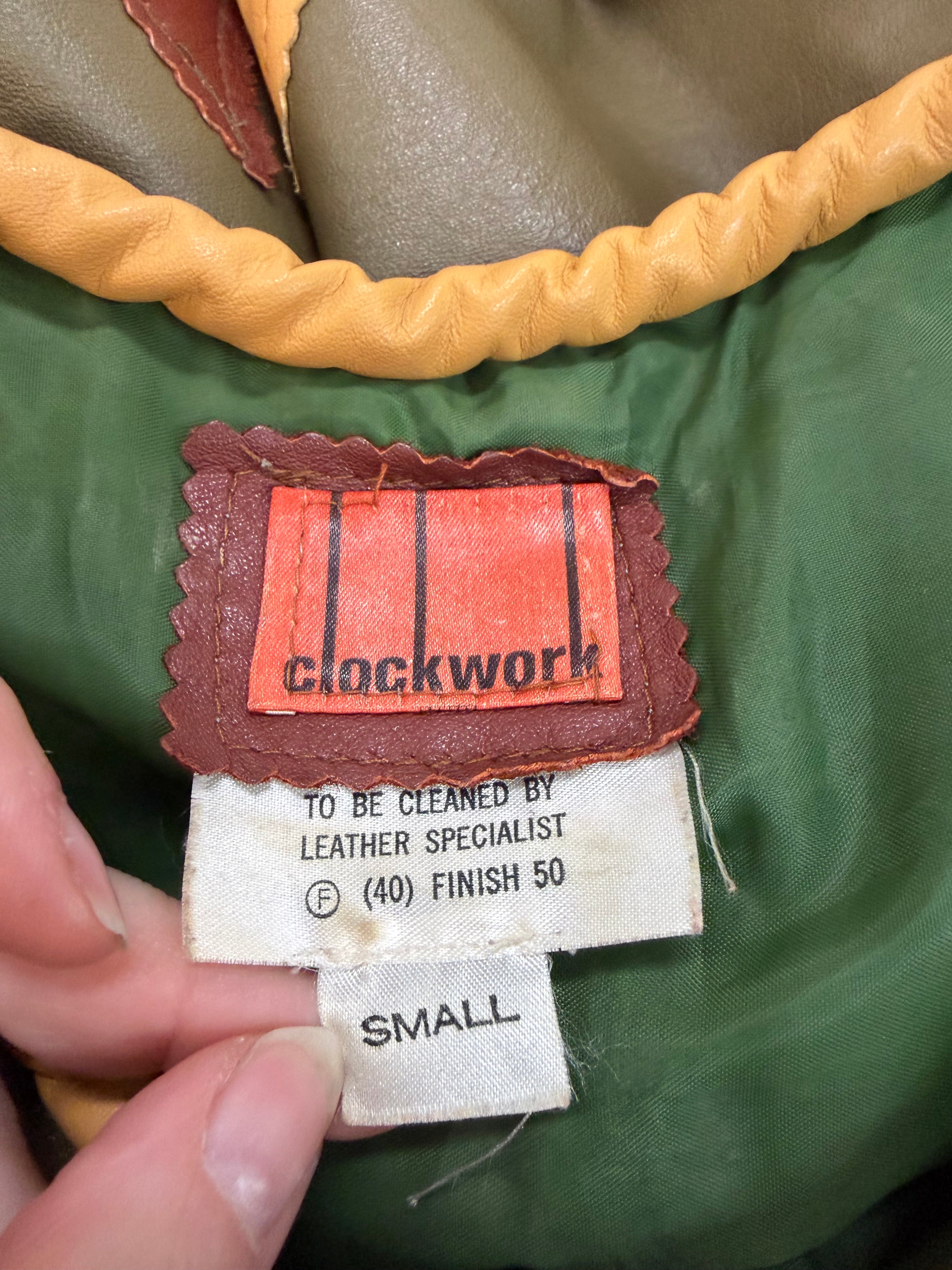 Vintage 80s Clock Work Oak, Oxblood & Cream Leather Patchwork Blouse - AU10