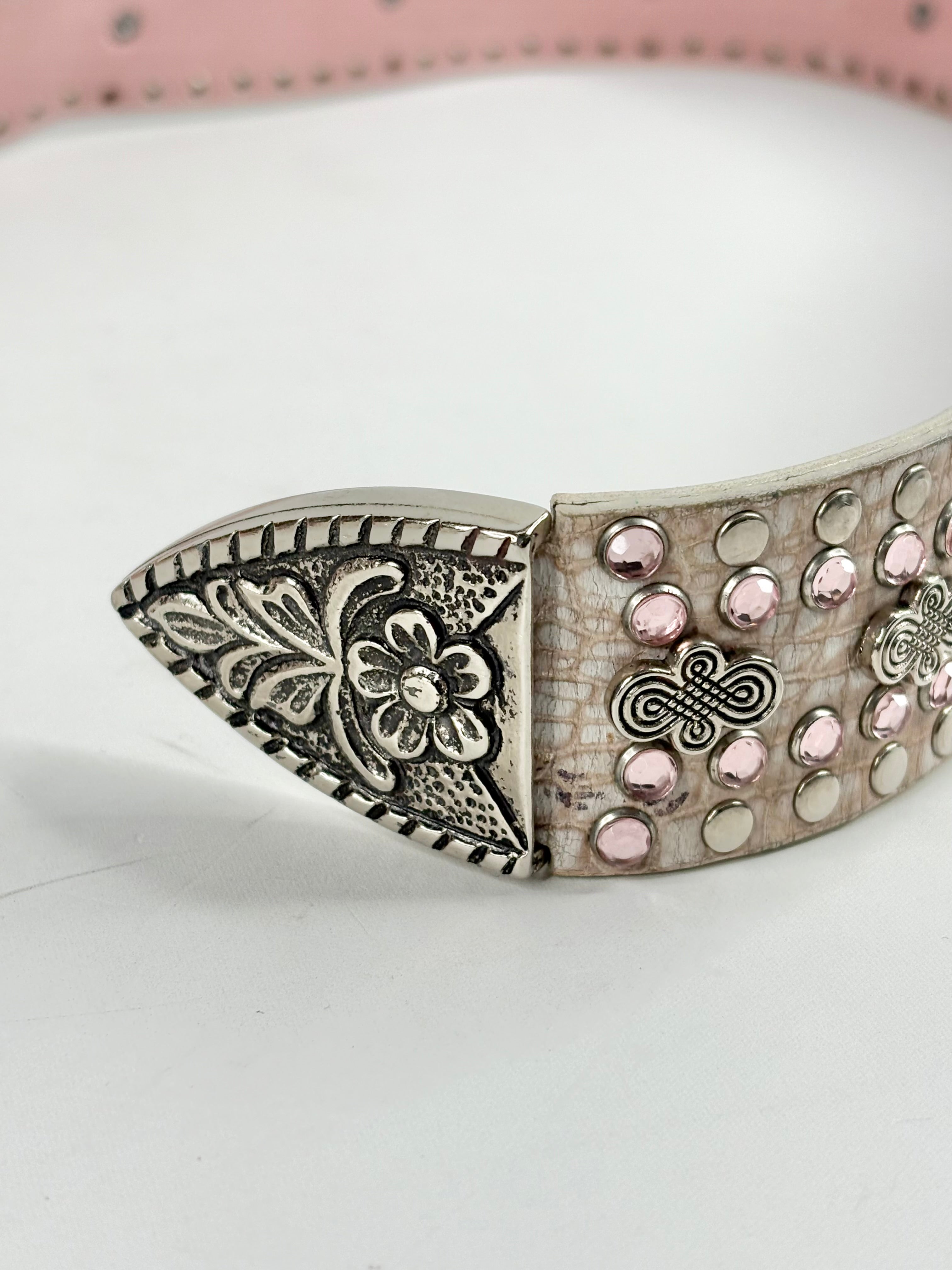 Vintage Nanni Dusty Pink & White Leather Bejeweled Belt