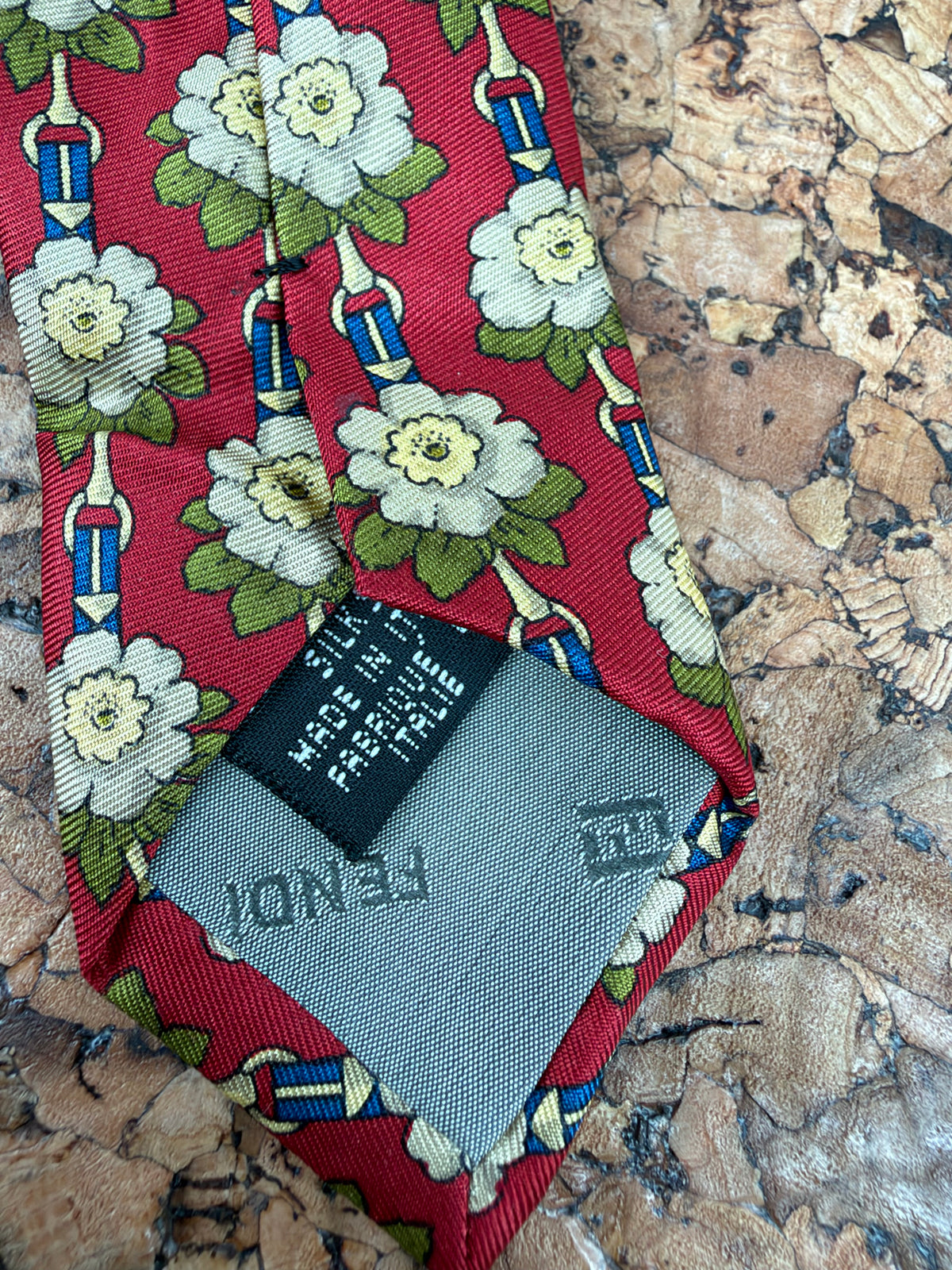 Fendi Red Silk & Cream Floral Silk Tie