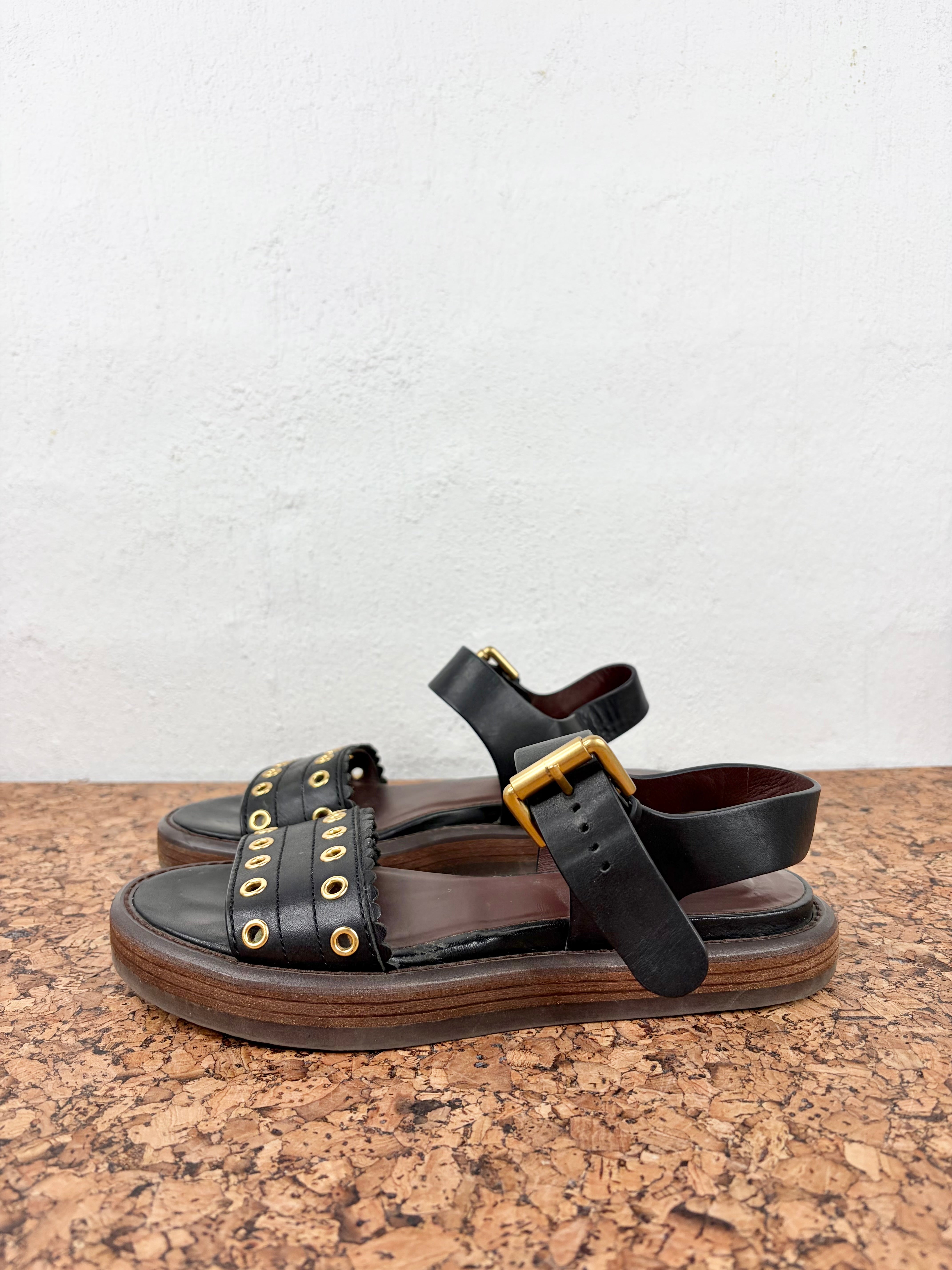 See By Chloé Black and Gold Stud Sandals - EU37